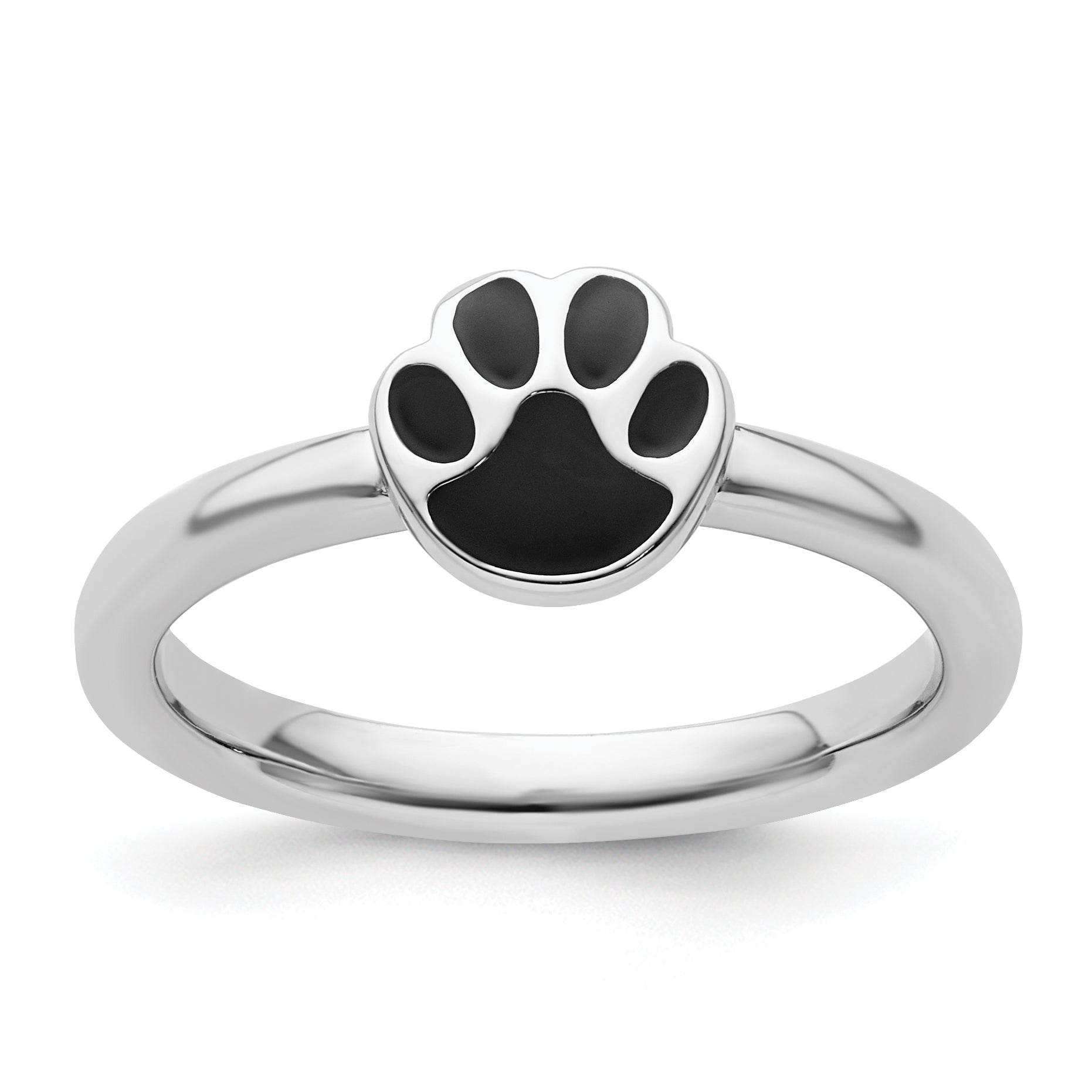 Sterling Silver Stackable Expressions Black Enamel Pawprint Ring Main image