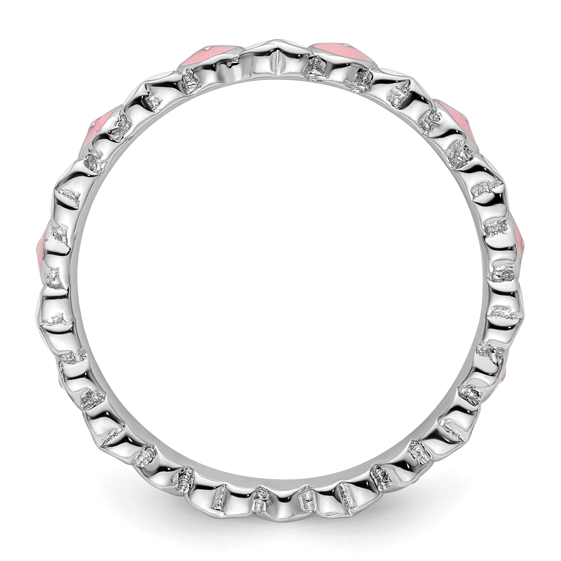 Sterling Silver Stackable Expressions Pink & White Enamel Heart Ring Secondary image