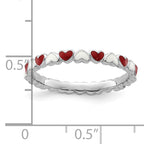 Sterling Silver Stackable Expressions Red & White Enamel Heart Ring