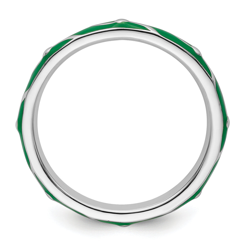 Sterling Silver Stackable Expressions Green Enamel Ring