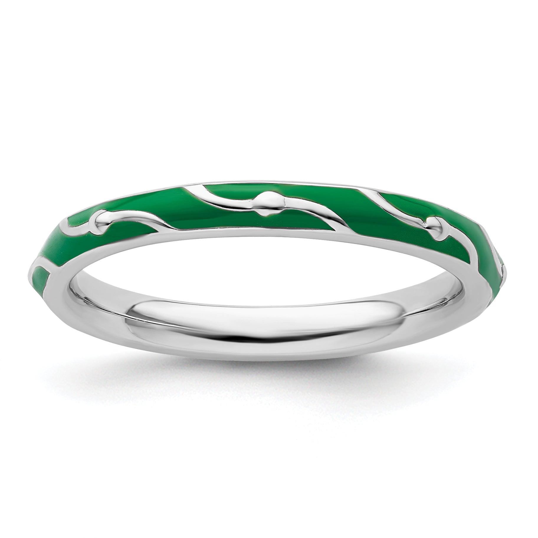 Sterling Silver Stackable Expressions Green Enamel Ring Main image