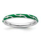 Sterling Silver Stackable Expressions Green Enamel Ring
