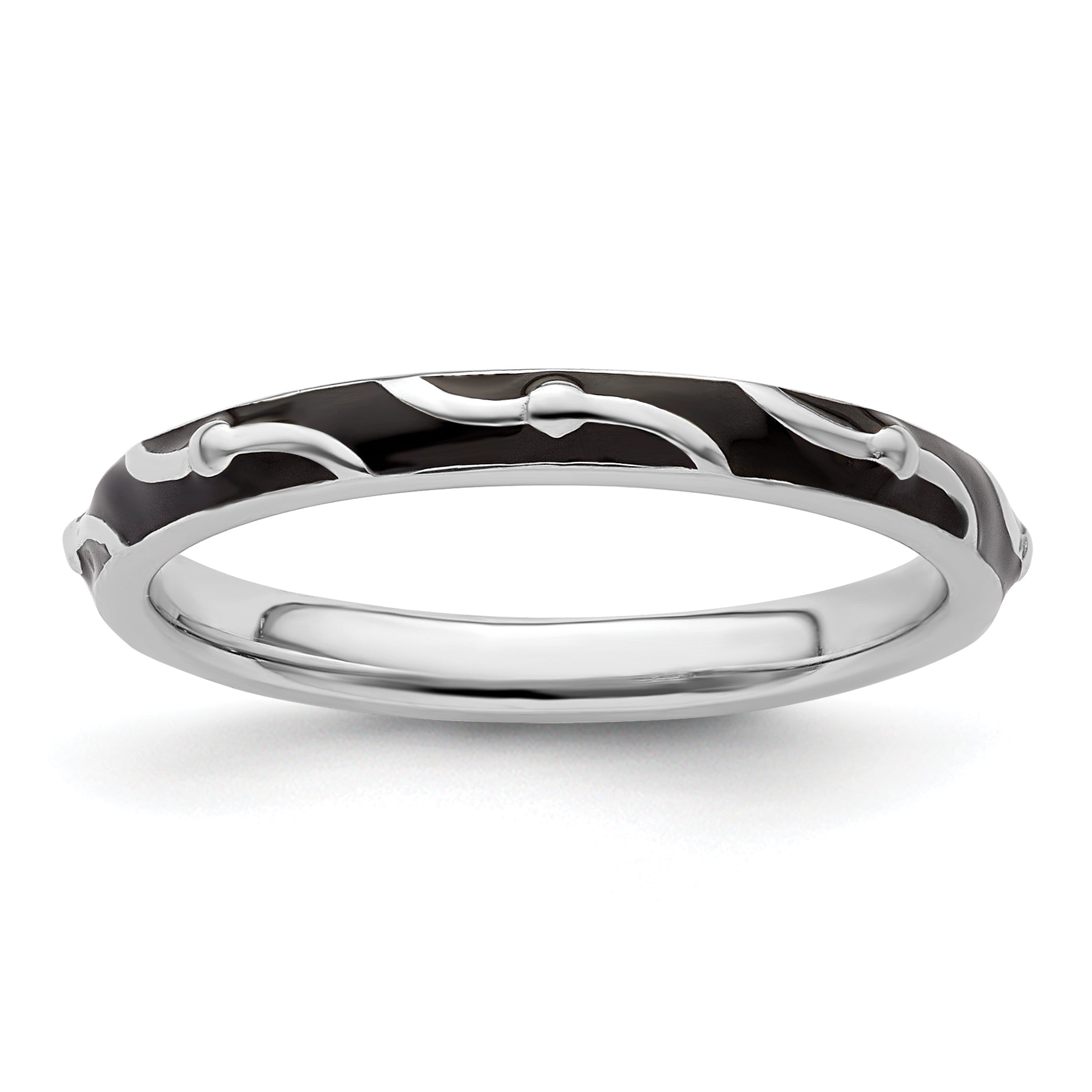 Sterling Silver Stackable Expressions Black Enamel Ring Main image