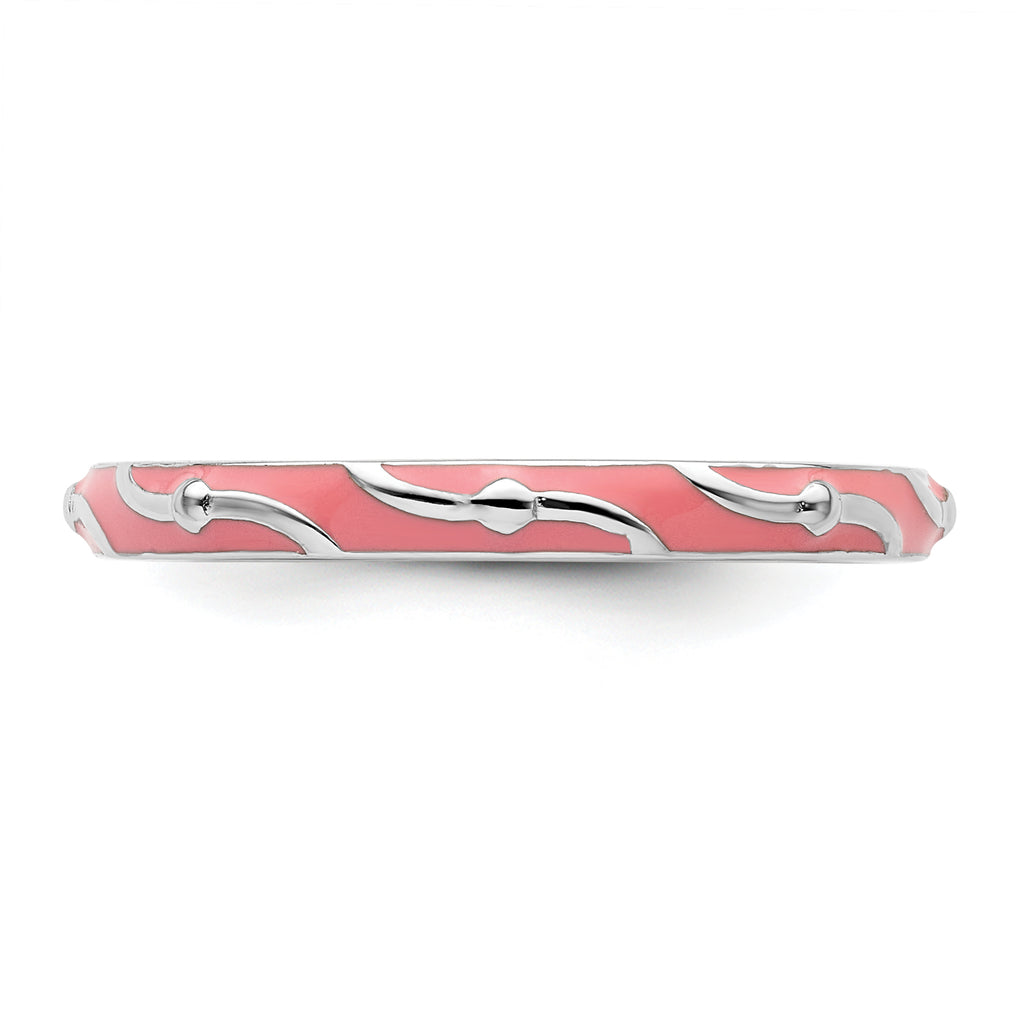 Sterling Silver Stackable Expressions Pink Enamel Ring