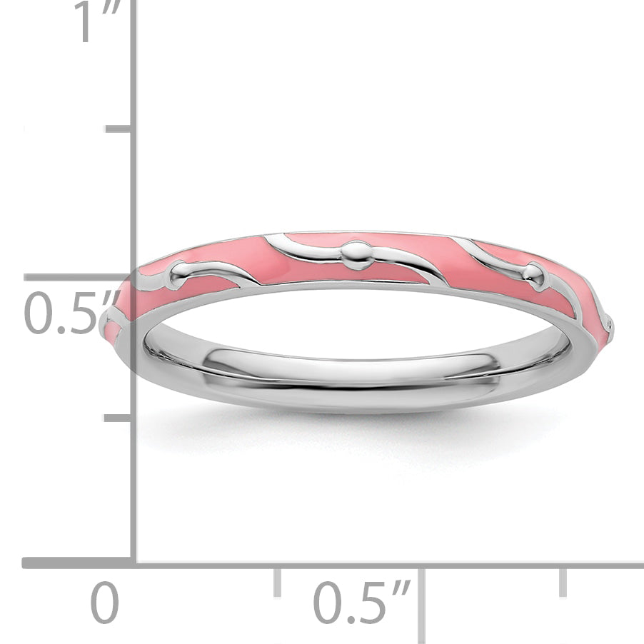 Sterling Silver Stackable Expressions Pink Enamel Ring