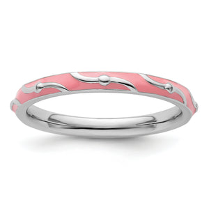 Pink Enamel Stackable Ring in Sterling Silver, 2.5mm - Sophia Jewelers