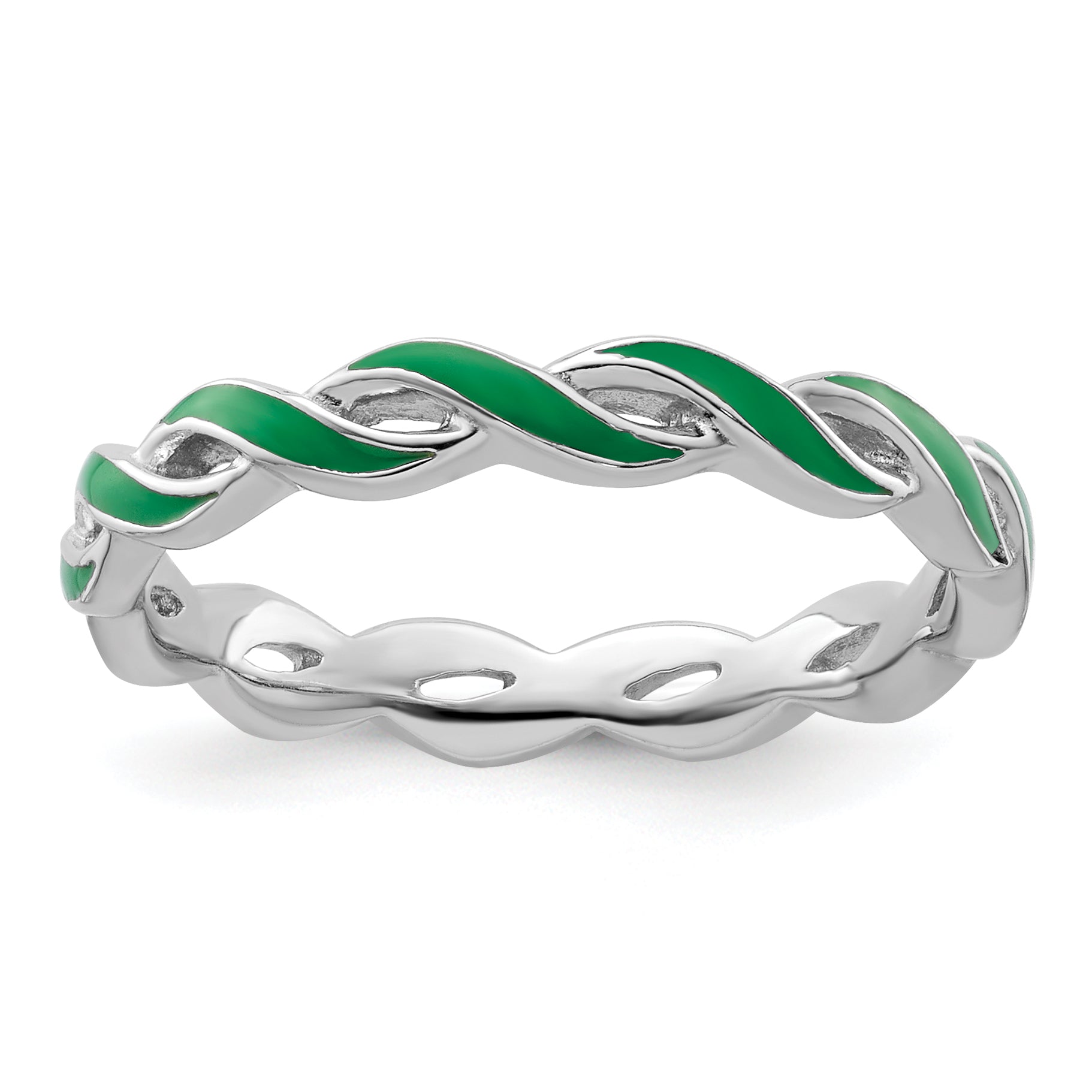 Sterling Silver Stackable Expressions Green Enamel Ring Main image