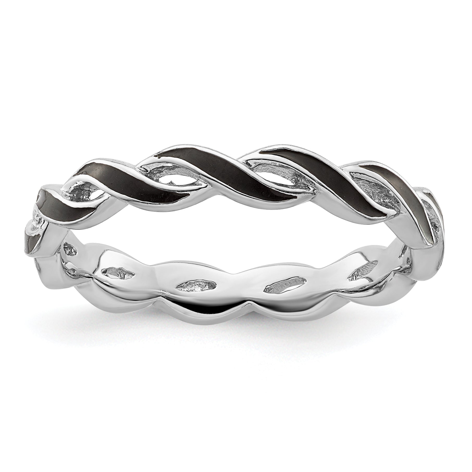 Sterling Silver Stackable Expressions Black Enamel Ring Main image