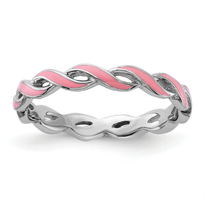 Pink Enamel Stackable Ring in Sterling Silver, 2mm, Size 5–10 - Sophia Jewelers