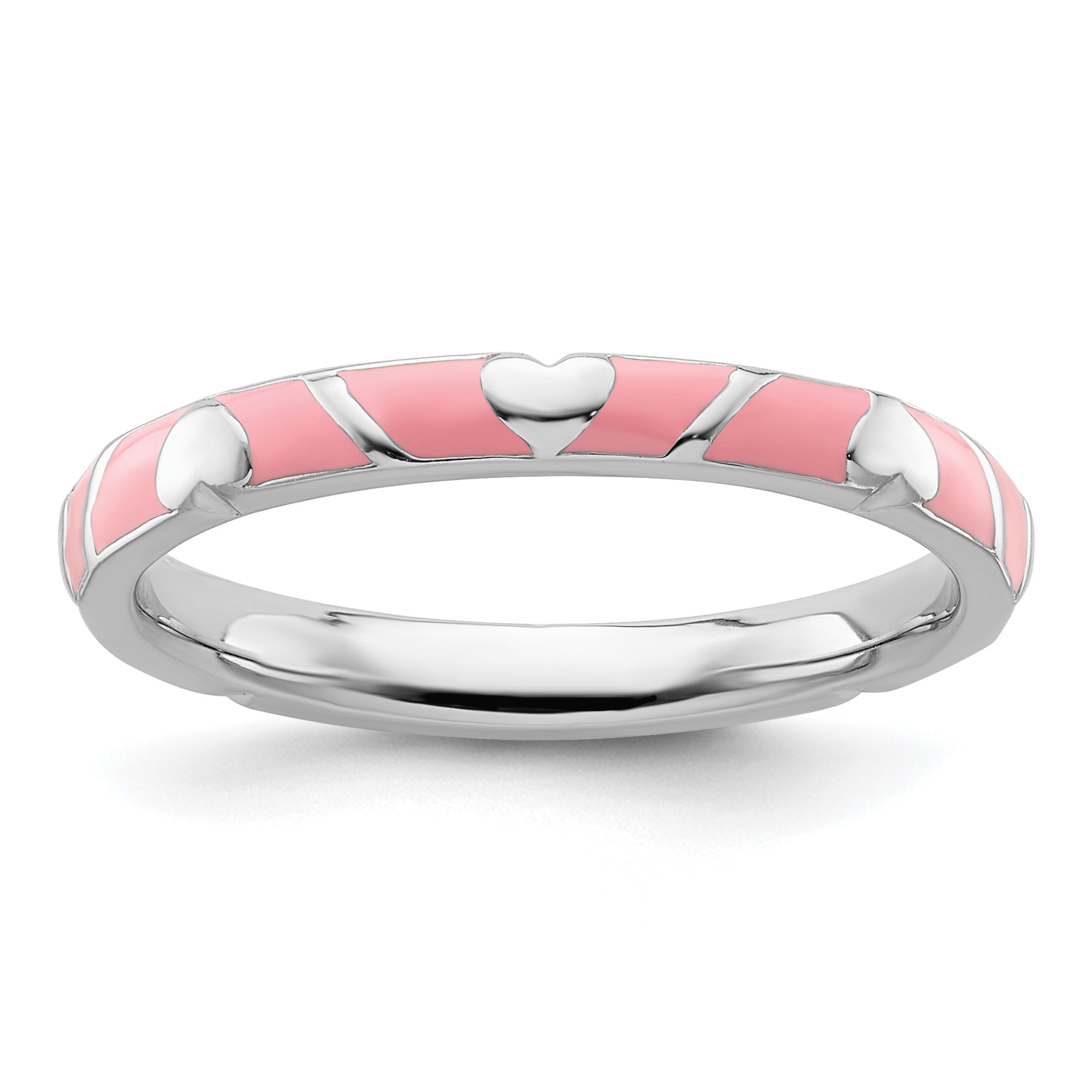 Sterling Silver Stackable Expressions Pink Enamel Heart Ring Main image