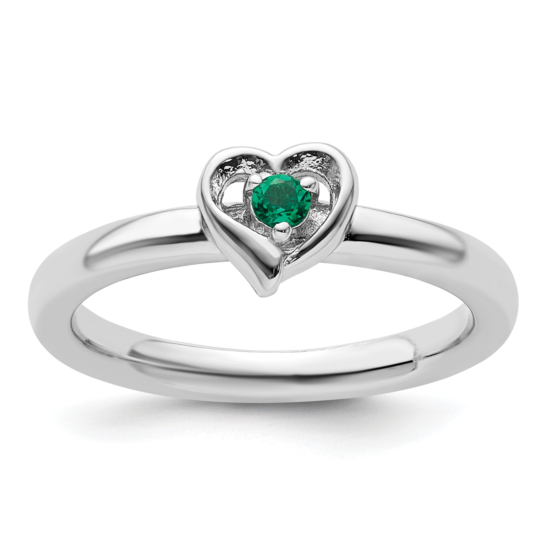 Sterling Silver Stackable Expressions Created Emerald Heart Ring Main image