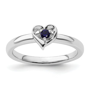 Created Sapphire Heart Stackable Ring in Sterling Silver - Sophia Jewelers