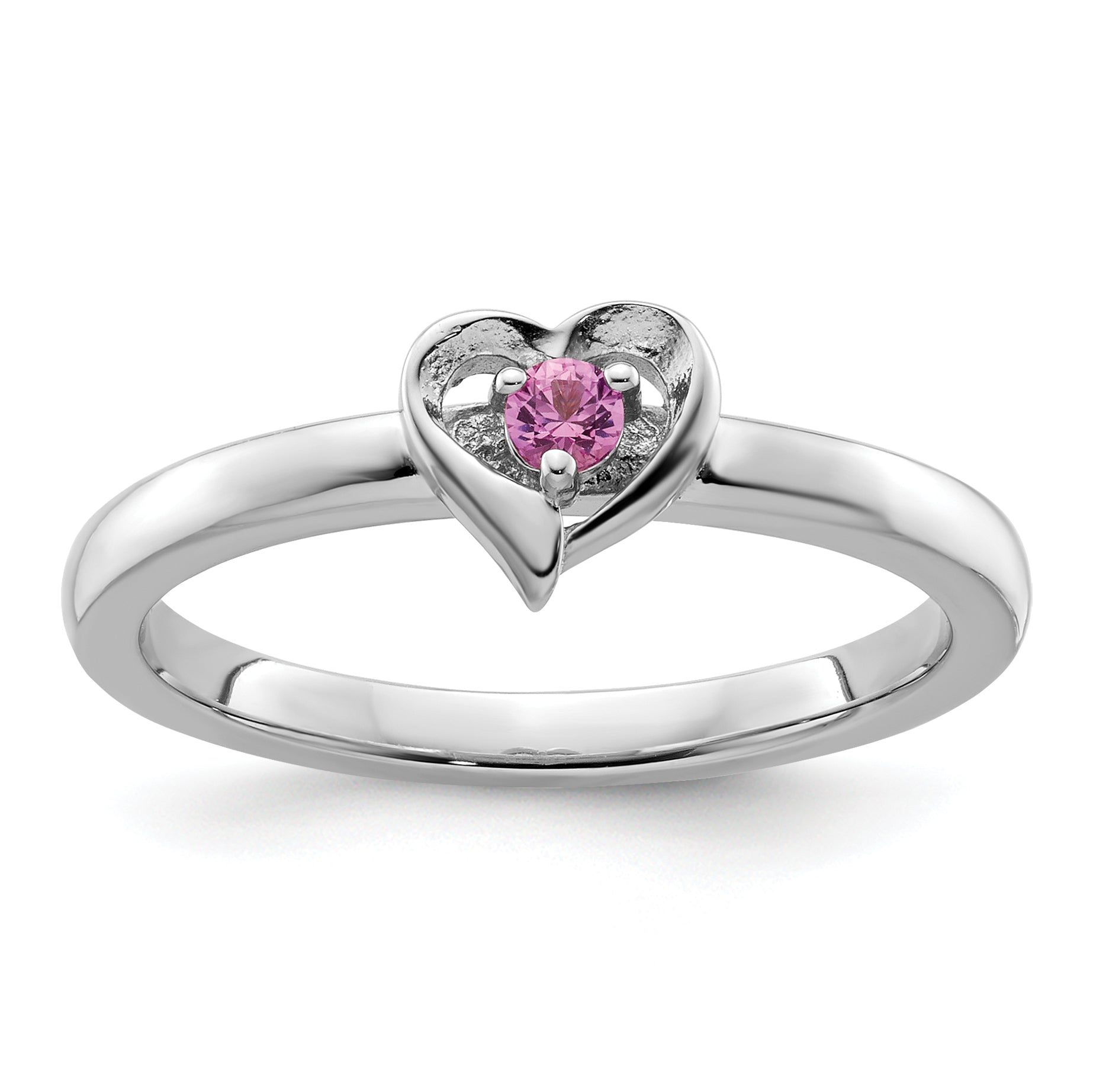 Sterling Silver Stackable Expressions Created Pink Sapphire Heart Ring Main image