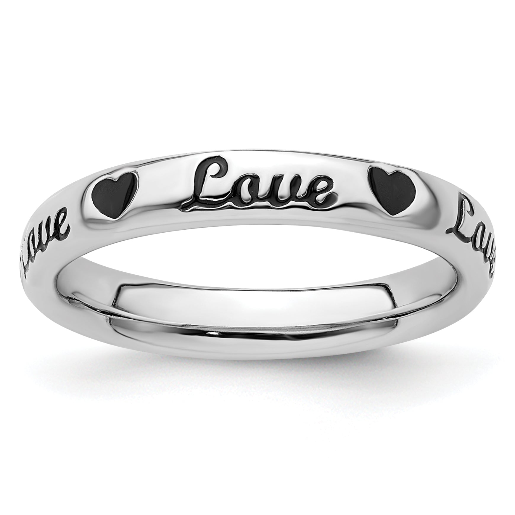 Sterling Silver Stackable Expressions Black Enamel Love Ring Main image