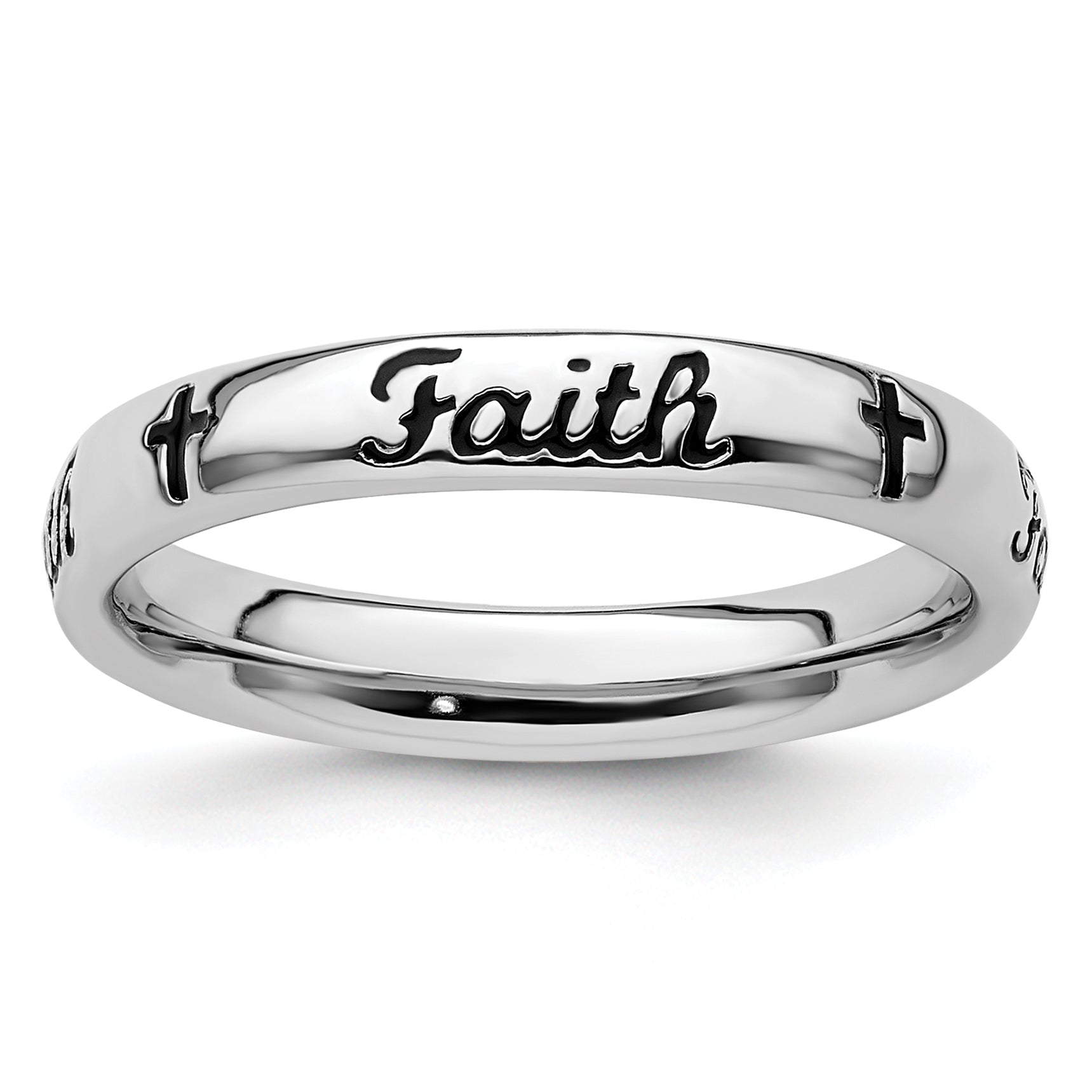 Sterling Silver Stackable Expressions Black Enamel Faith Ring Main image