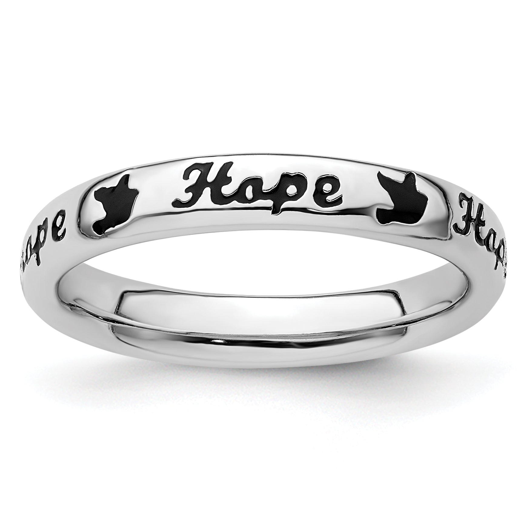 Sterling Silver Stackable Expressions Black Enamel Hope Ring Main image