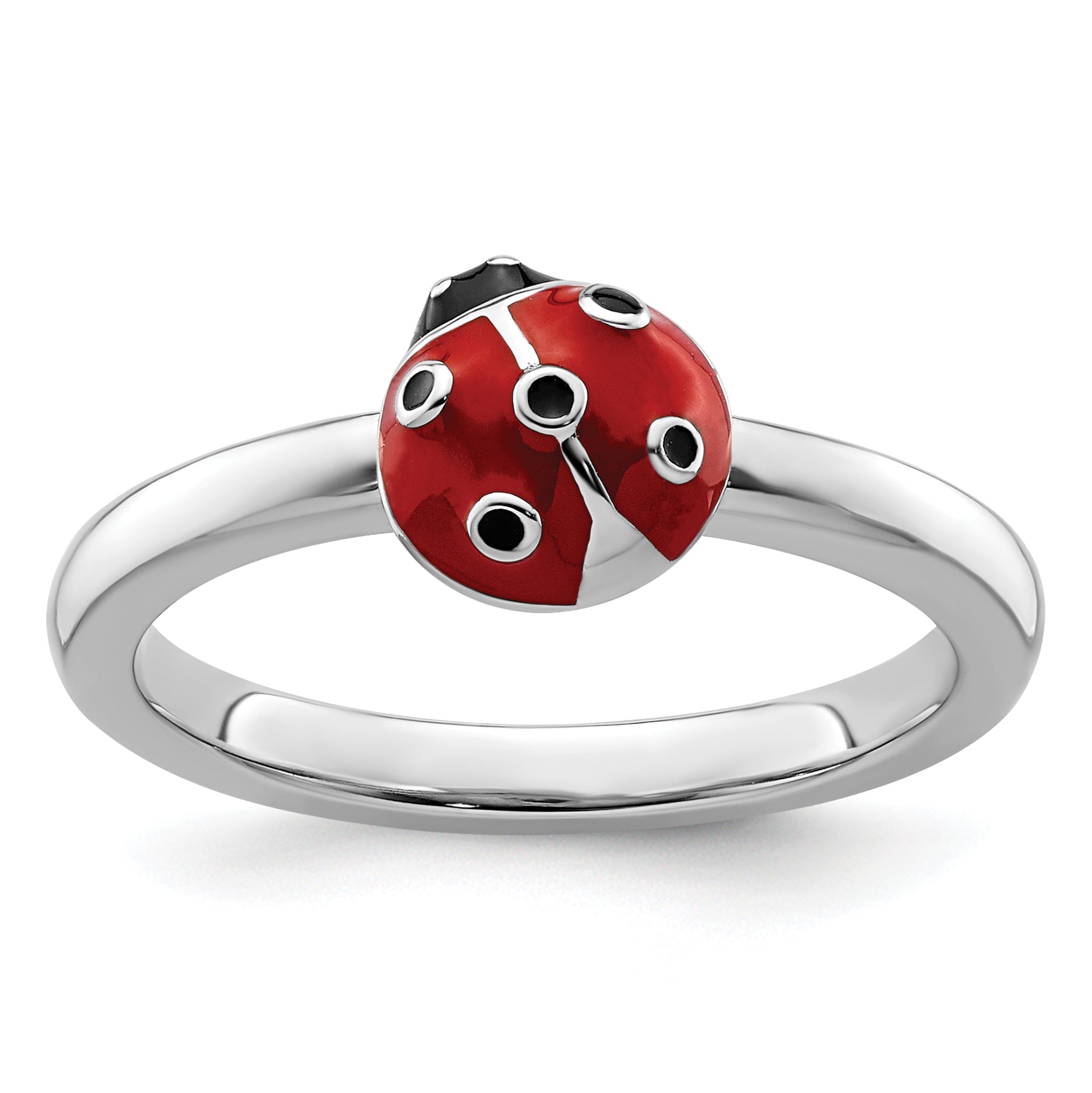 Sterling Silver Stackable Expressions Red/Black Enamel Ladybug Ring Main image
