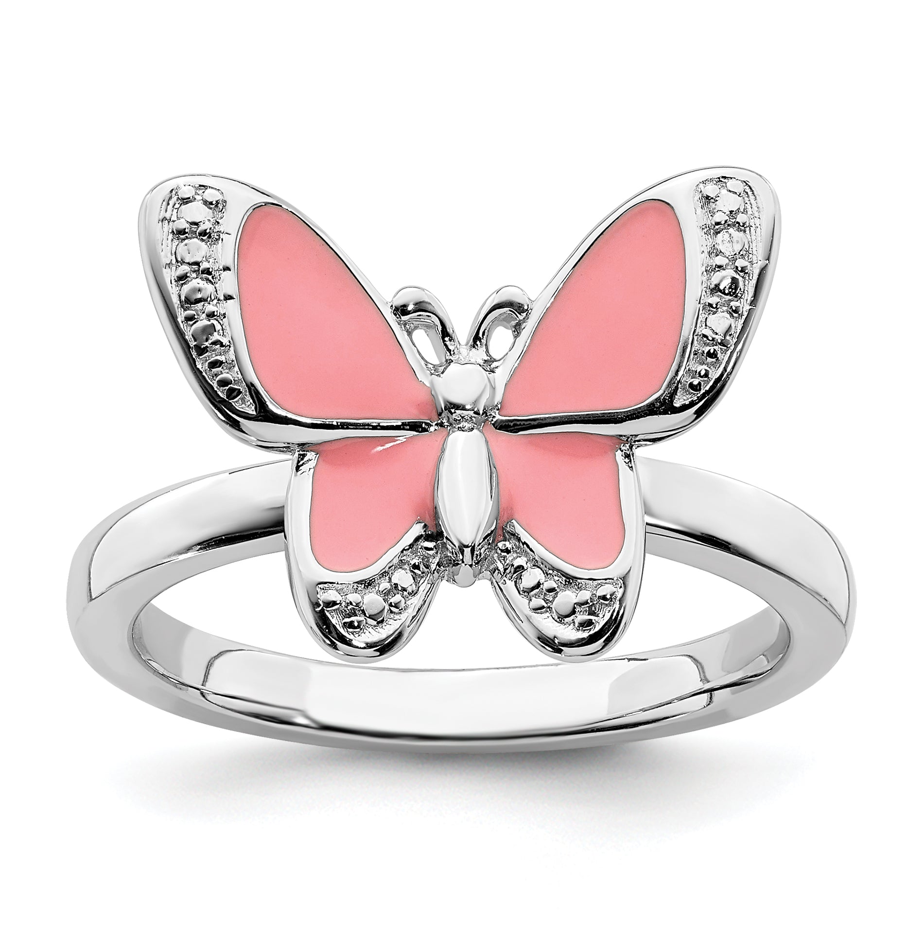 Sterling Silver Stackable Expressions Pink Enamel Butterfly Ring Main image