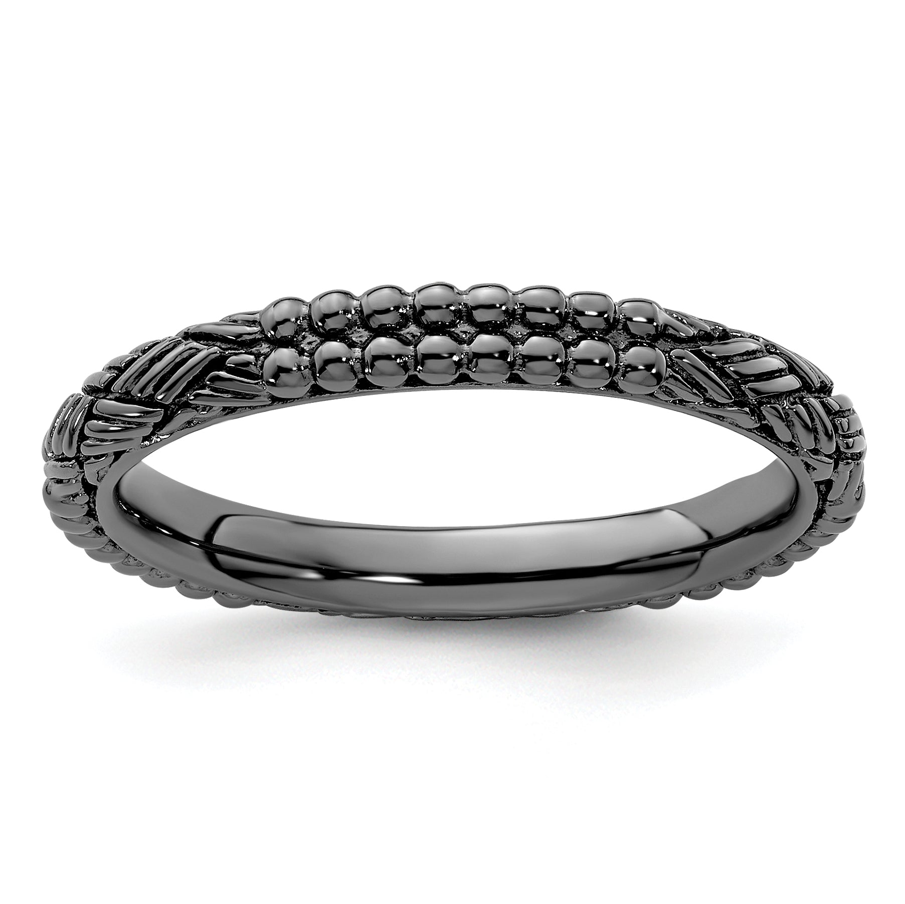 Sterling Silver Stackable Expressions Ruthenium-plated Patterned Ring Main image