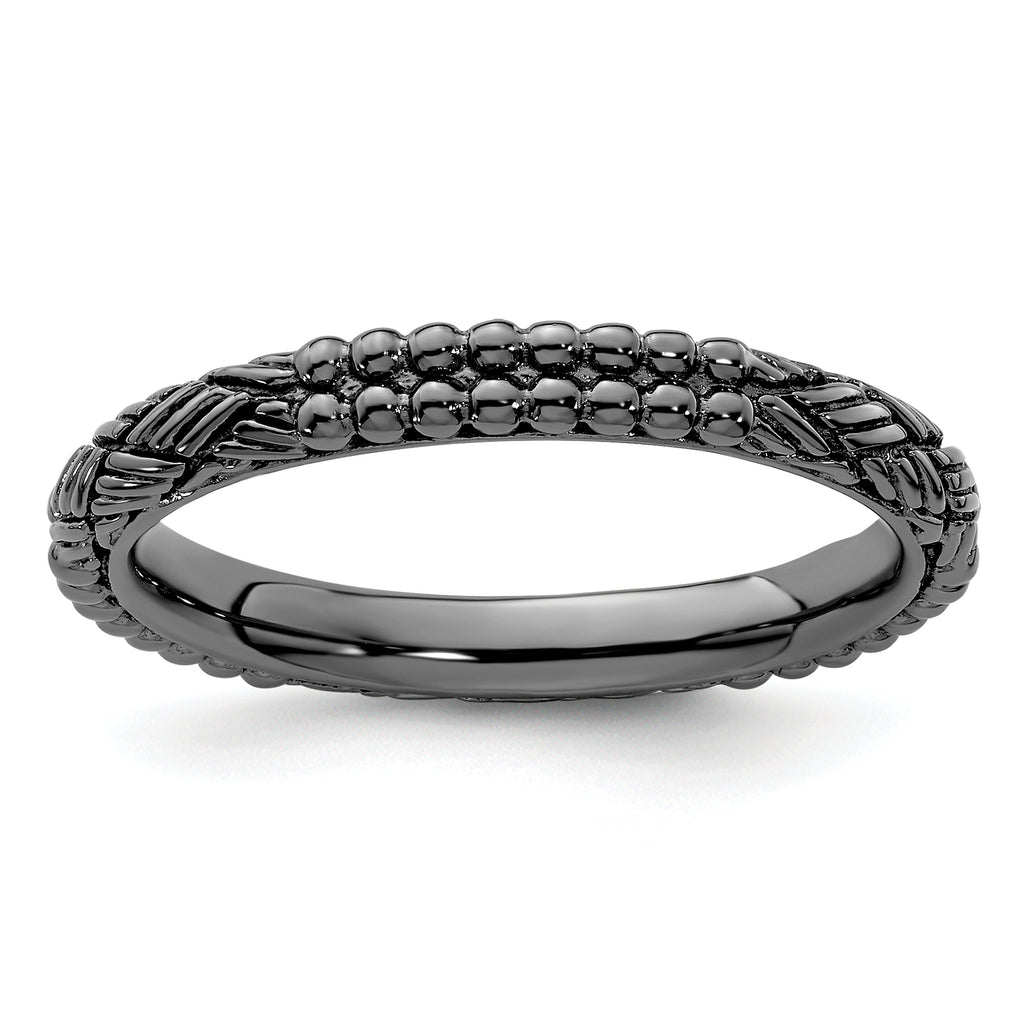 Sterling Silver Stackable Expressions Ruthenium-plated Patterned Ring