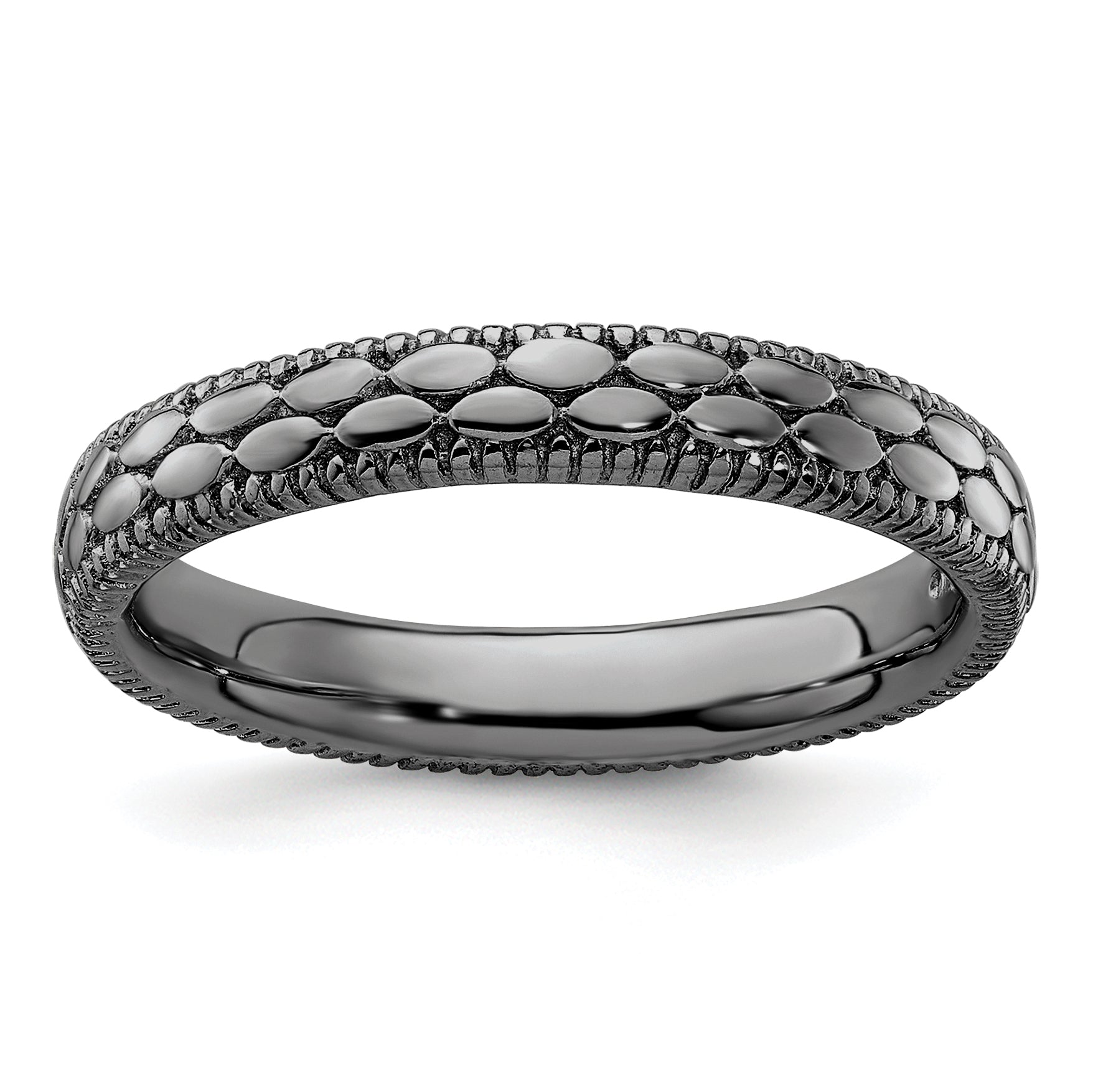 Sterling Silver Stackable Expressions Ruthenium-plated Patterned Ring Main image
