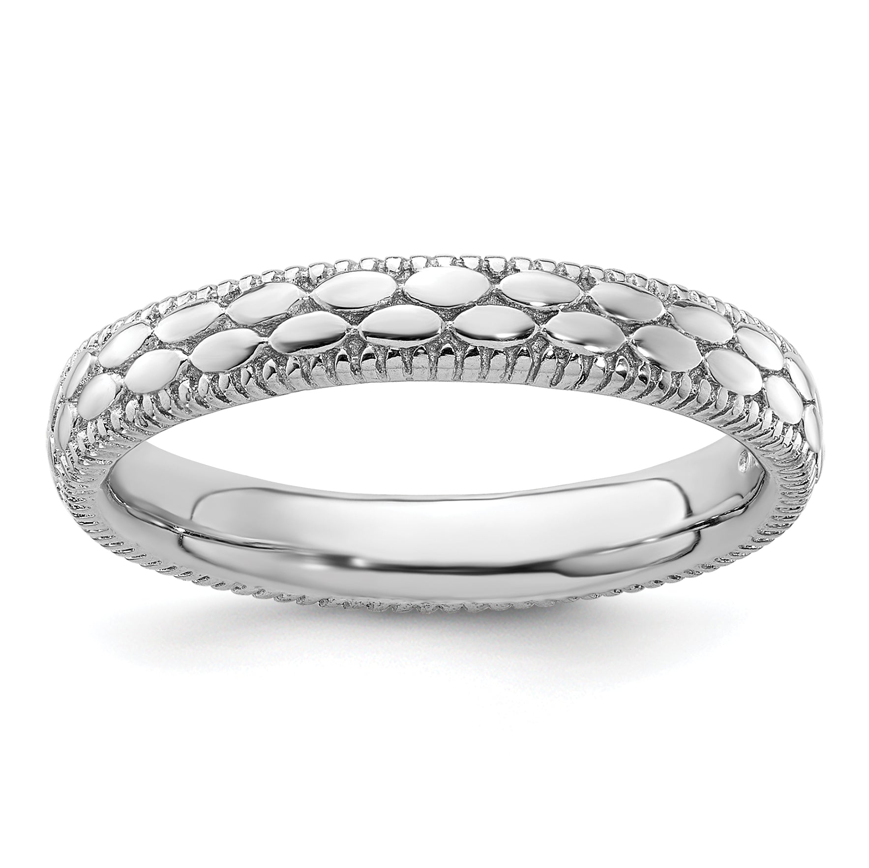 Sterling Silver Stackable Expressions Rhodium-plated Patterned Ring Main image