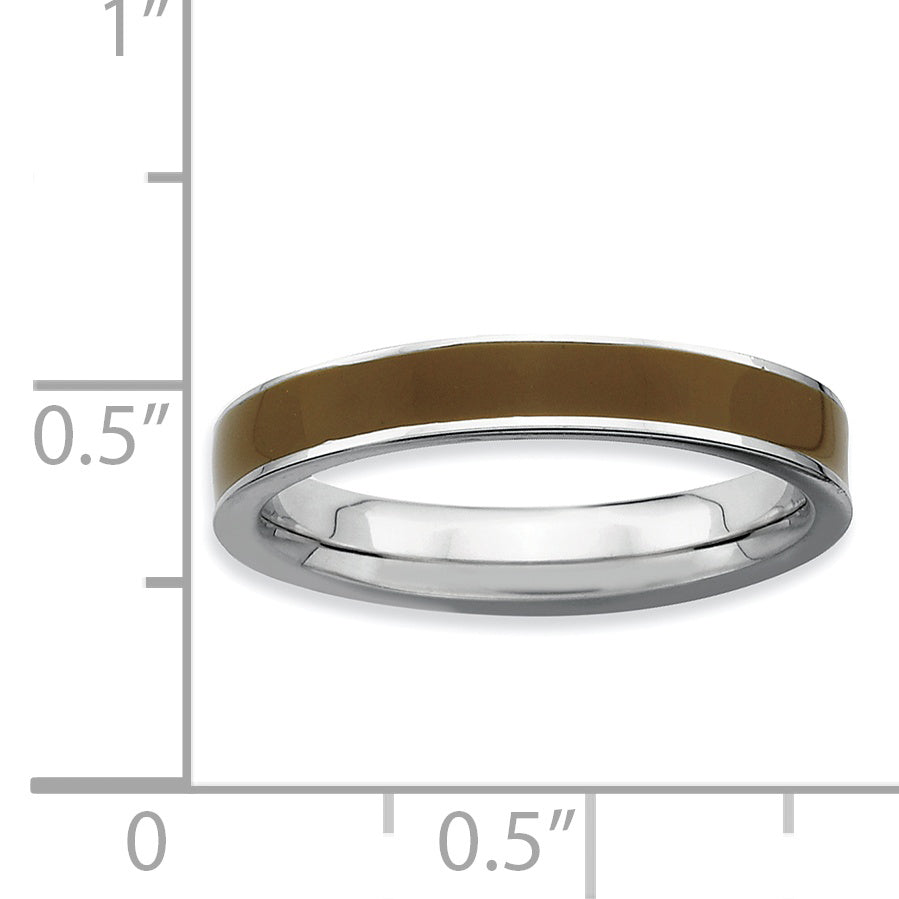 Sterling Silver Stackable Expressions Brown Enameled 3.25mm Ring