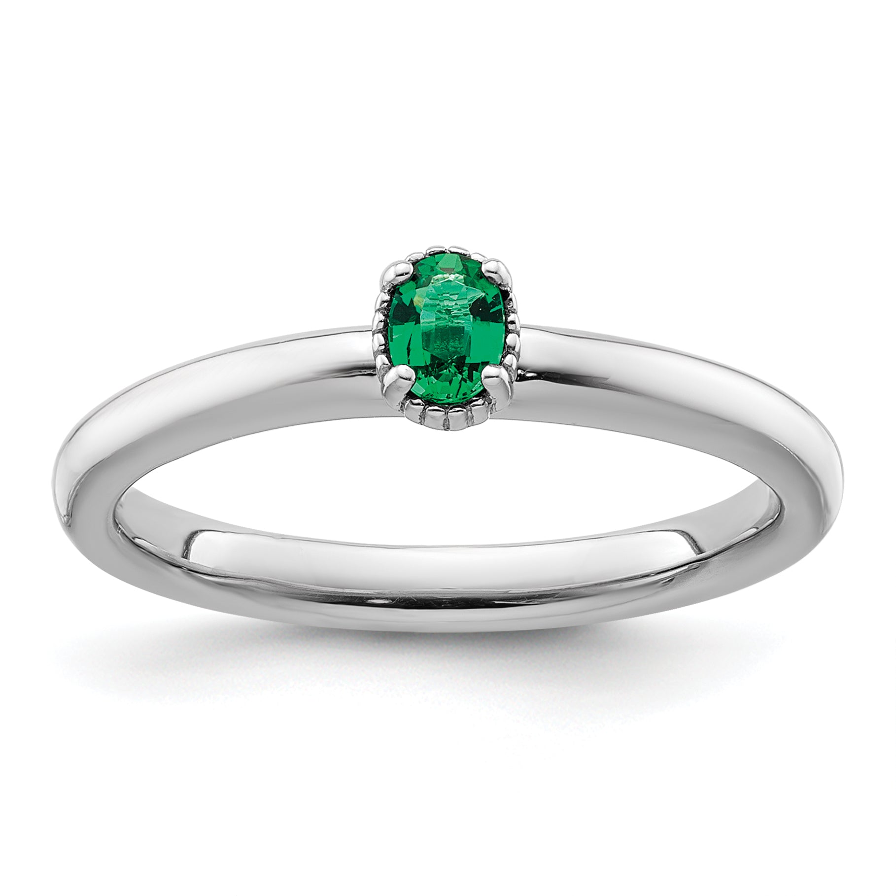 Sterling Silver Stackable Expressions Created Emerald Single Stone Ring Main image