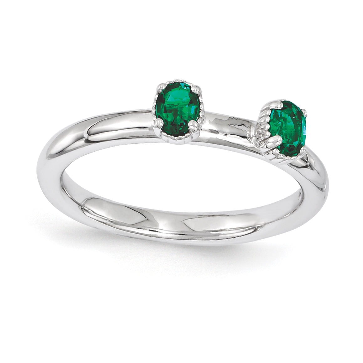 Sterling Silver Stackable Expressions Created Emerald Two Stone Ring Main image