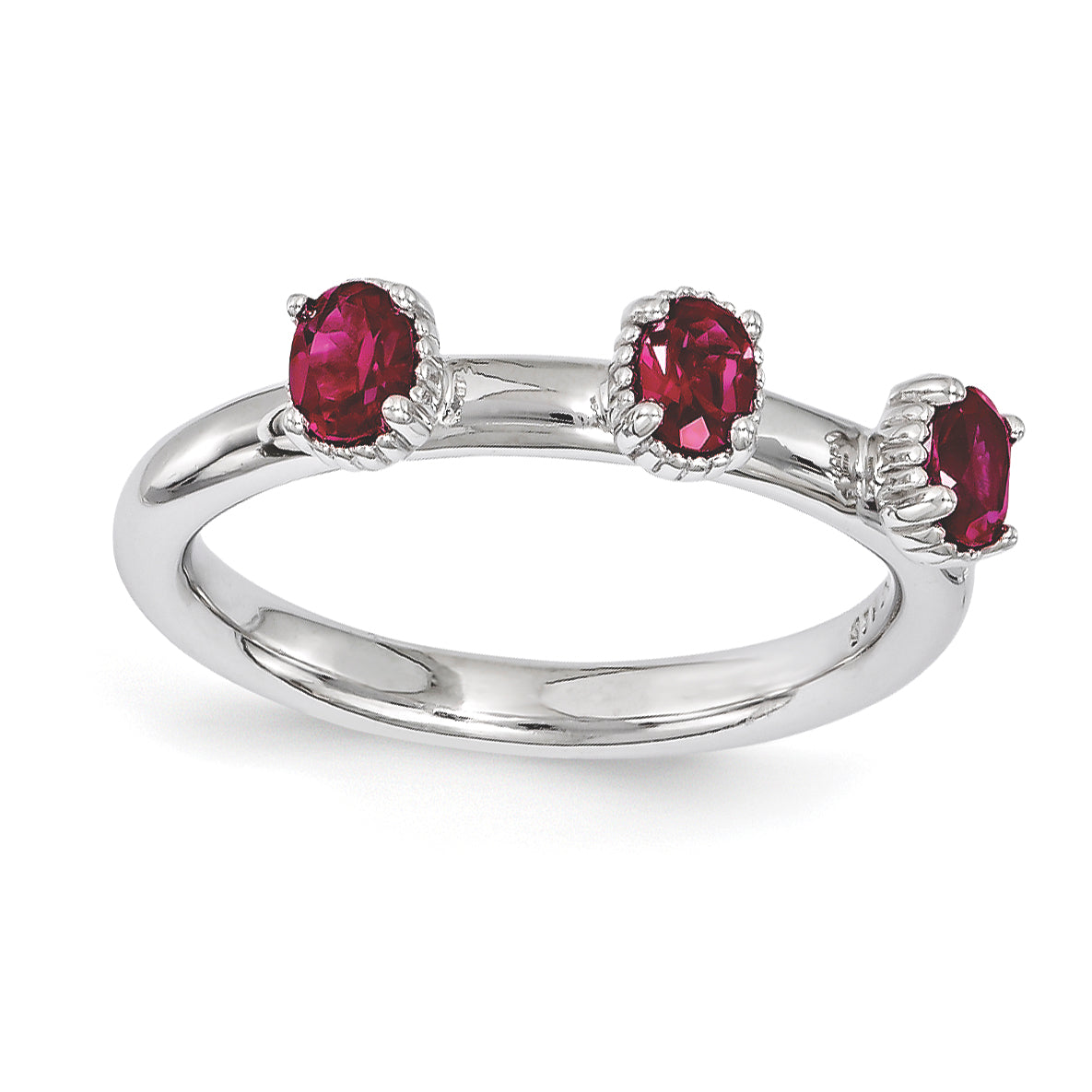 Sterling Silver Stackable Expressions Created Ruby Three Stone Ring Main image