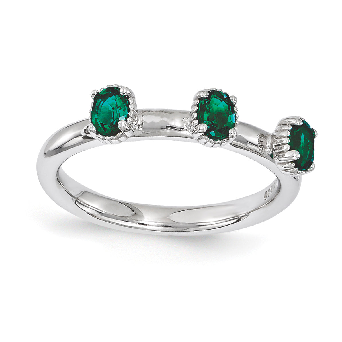 Sterling Silver Stackable Expressions Created Emerald Three Stone Ring Main image