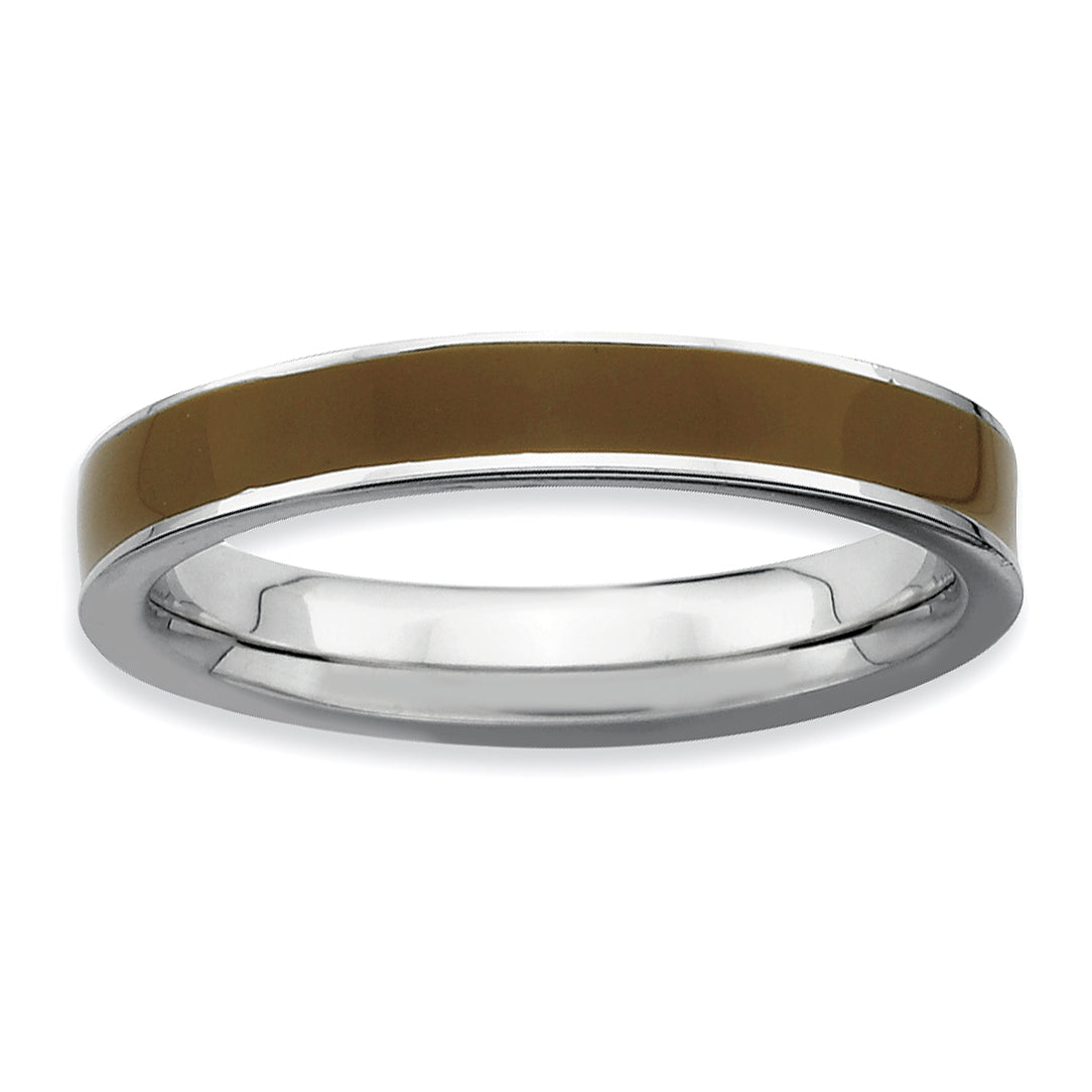 Sterling Silver Stackable Expressions Brown Enameled 3.25mm Ring Main image