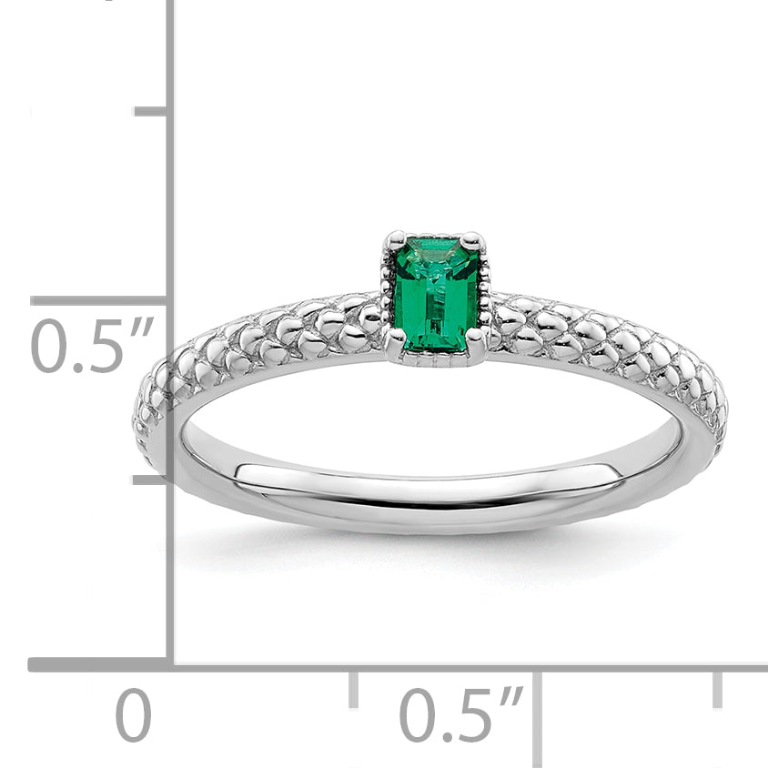 Sterling Silver Stackable Expressions Created Emerald Single Stone Ring