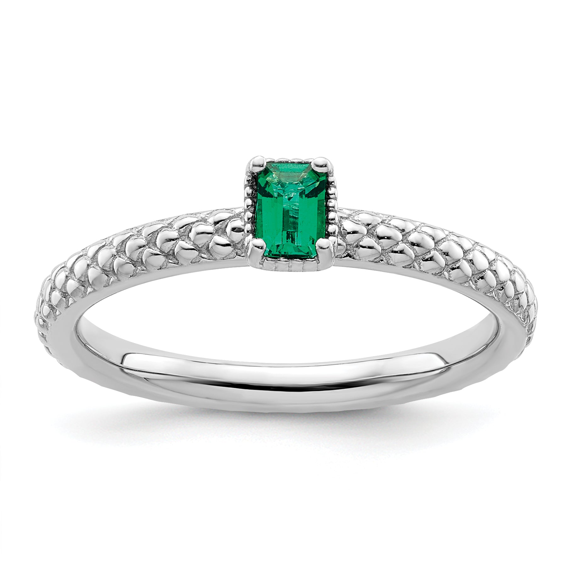 Sterling Silver Stackable Expressions Created Emerald Single Stone Ring Main image