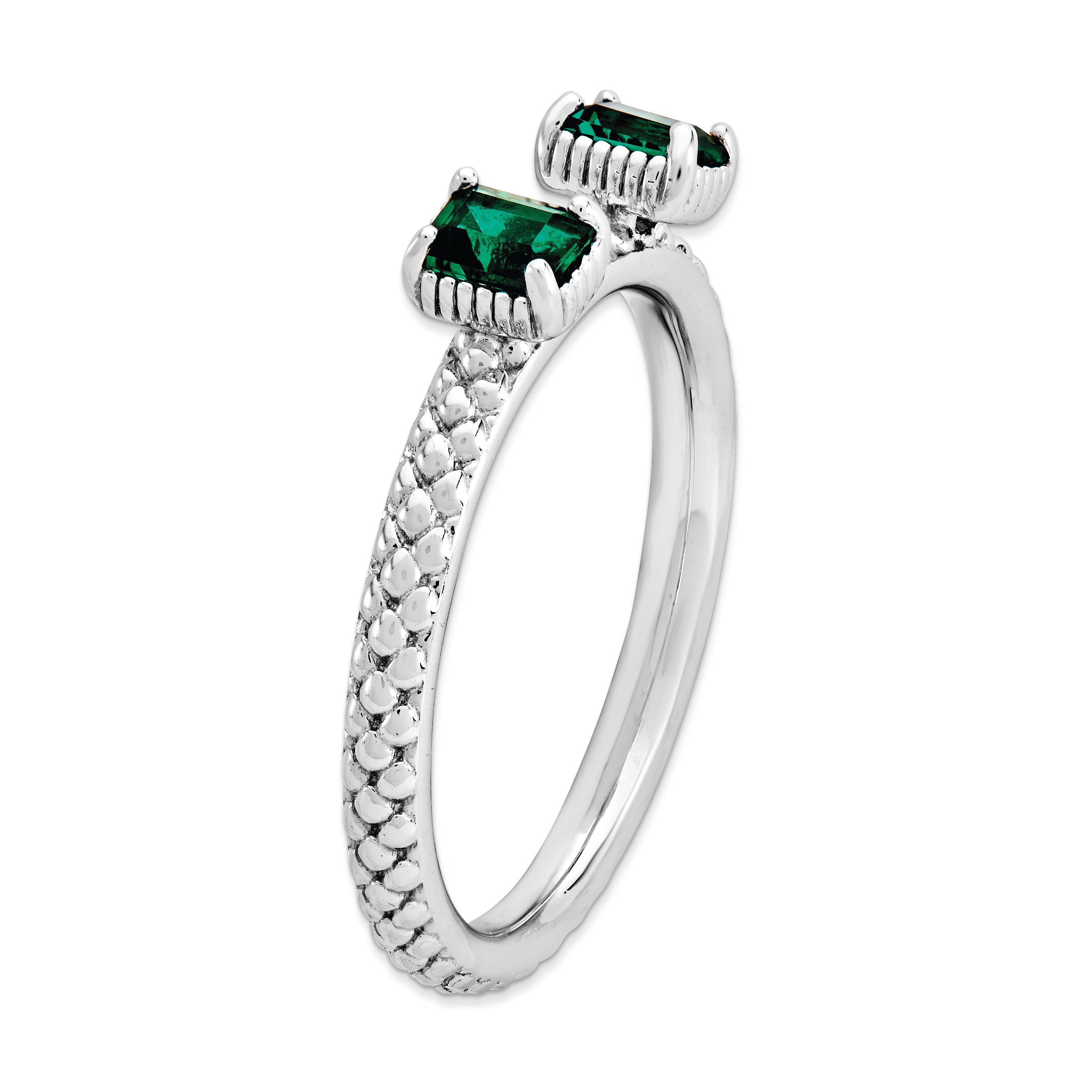 Sterling Silver Stackable Expressions Created Emerald Two Stone Ring