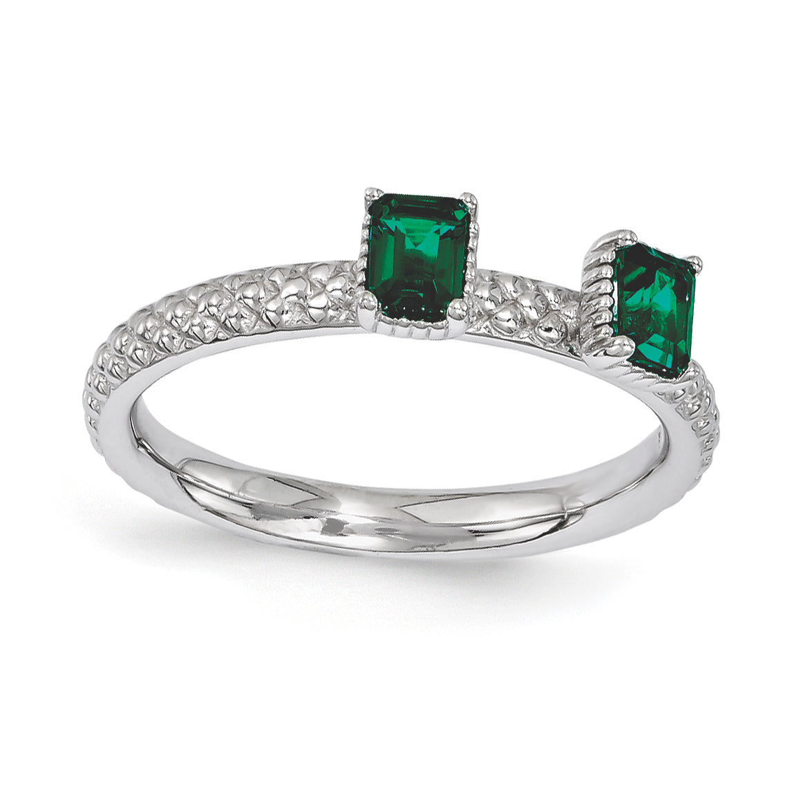 Sterling Silver Stackable Expressions Created Emerald Two Stone Ring Main image