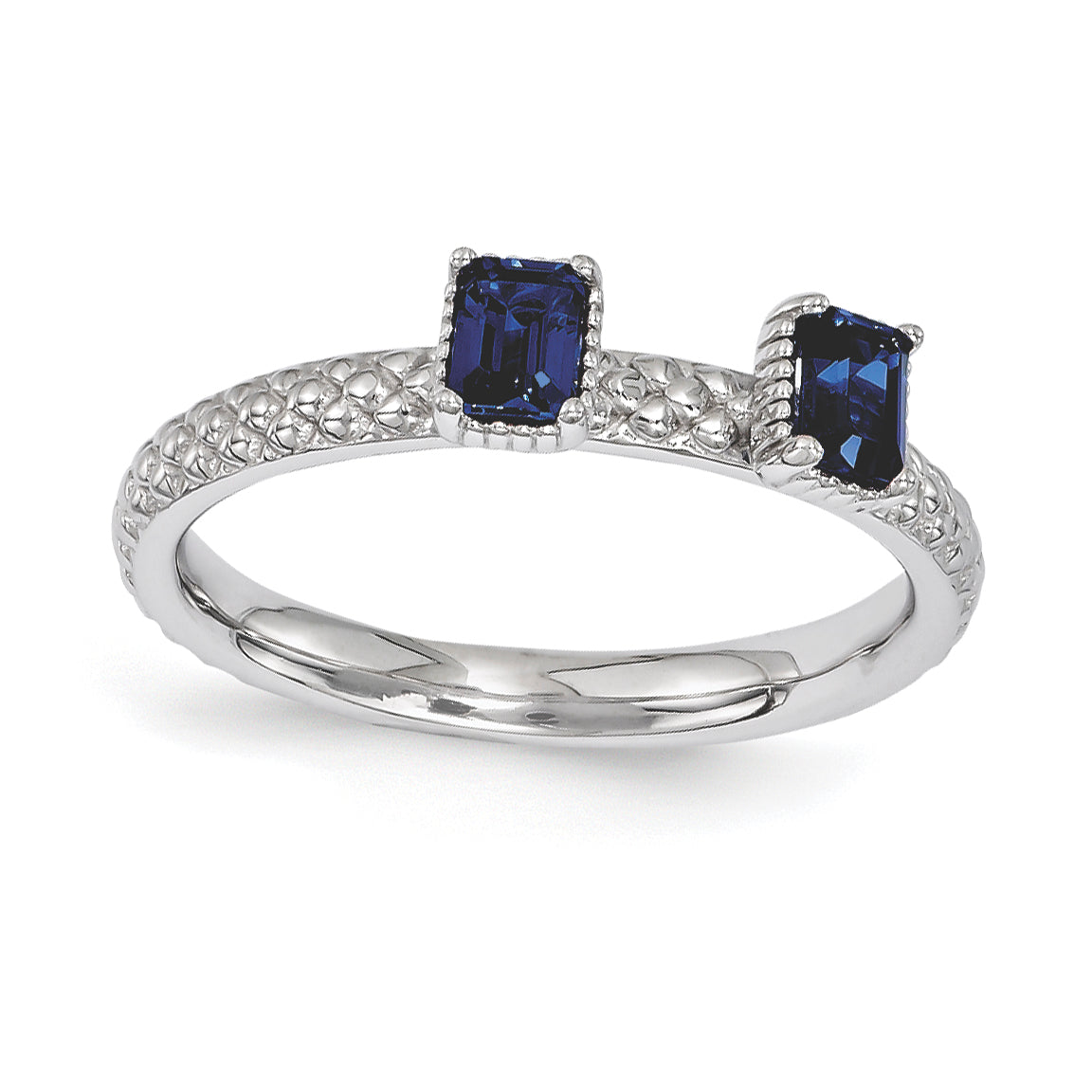 Sterling Silver Stackable Expressions Created Sapphire Two Stone Ring Main image