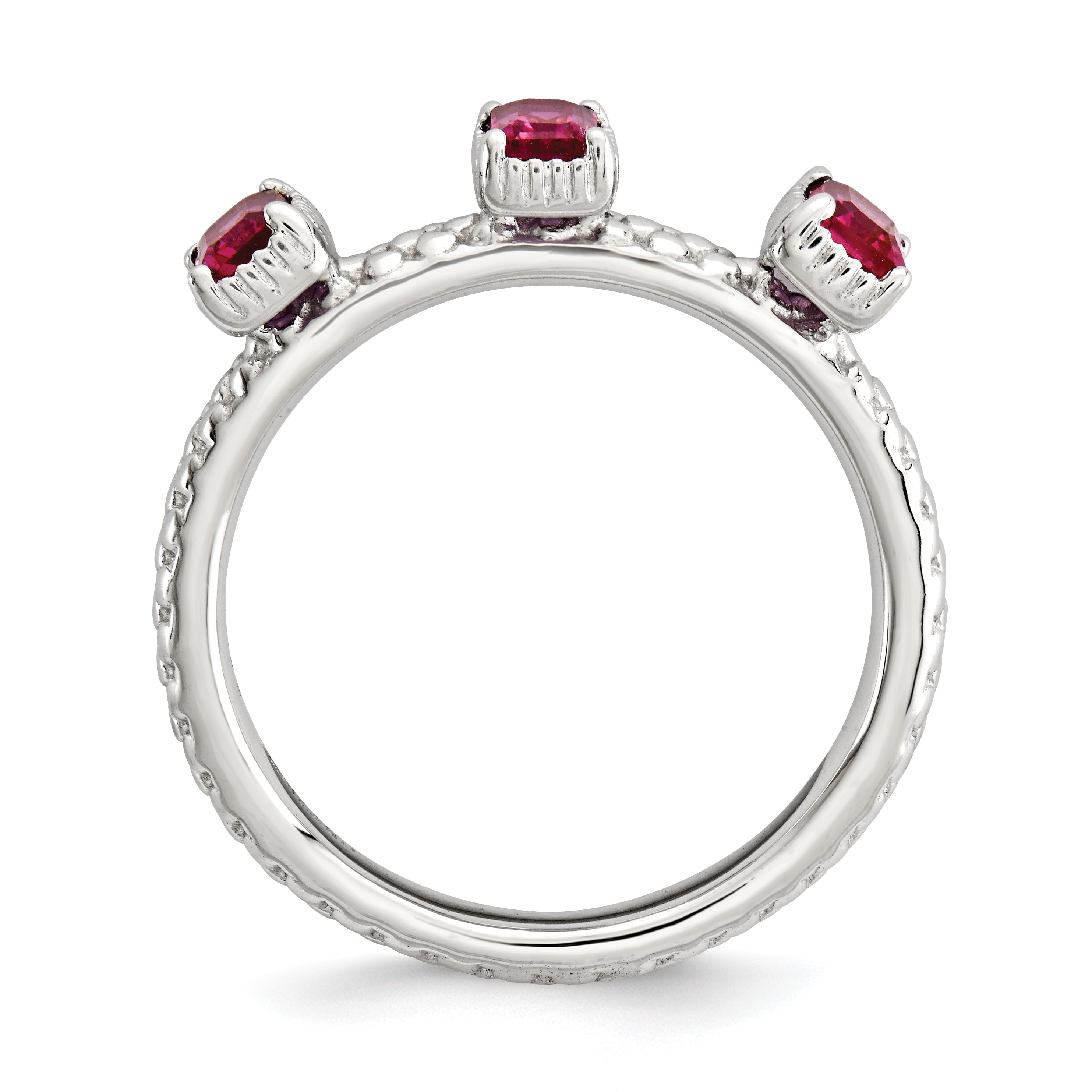 Sterling Silver Stackable Expressions Created Ruby Three Stone Ring Secondary image