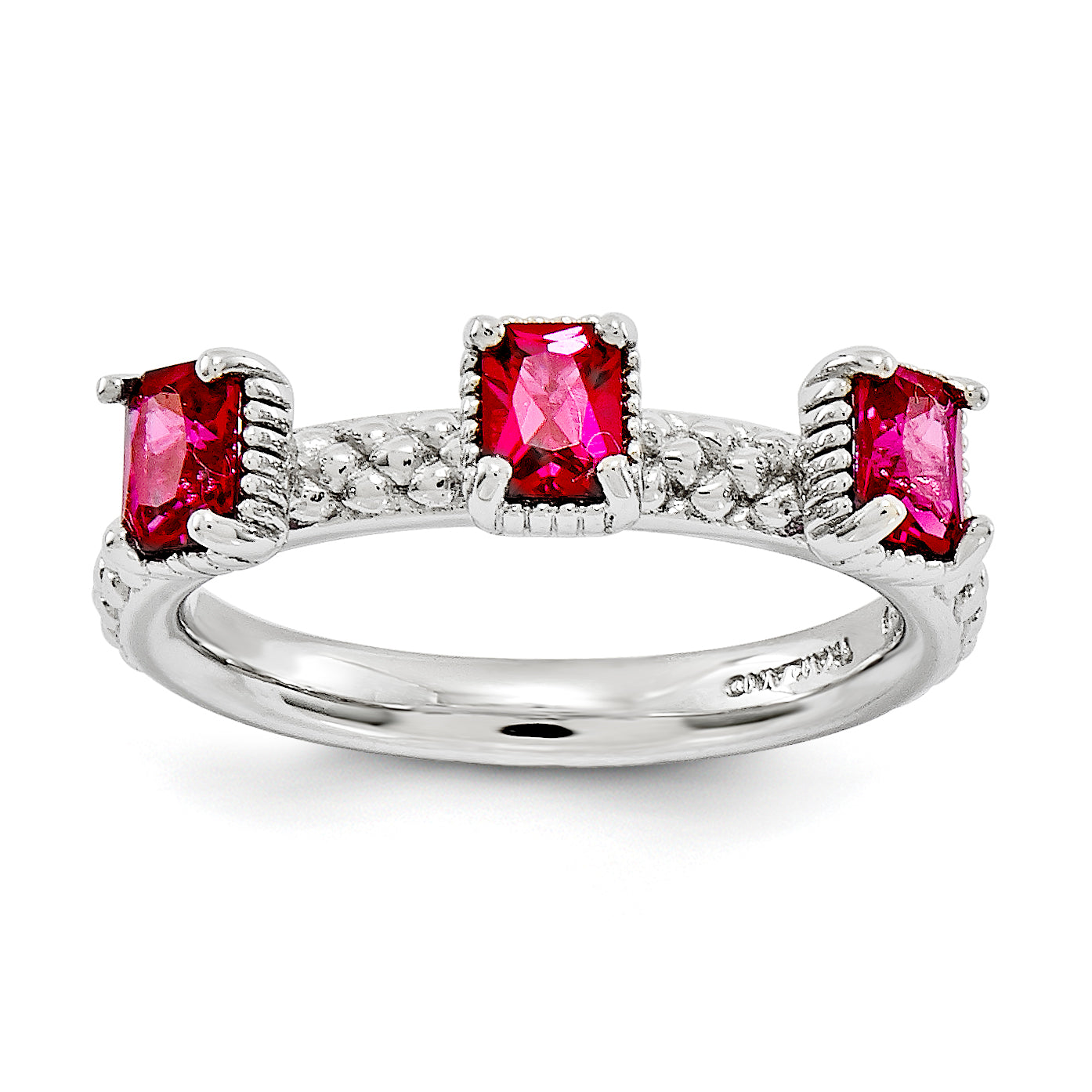 Sterling Silver Stackable Expressions Created Ruby Three Stone Ring Main image