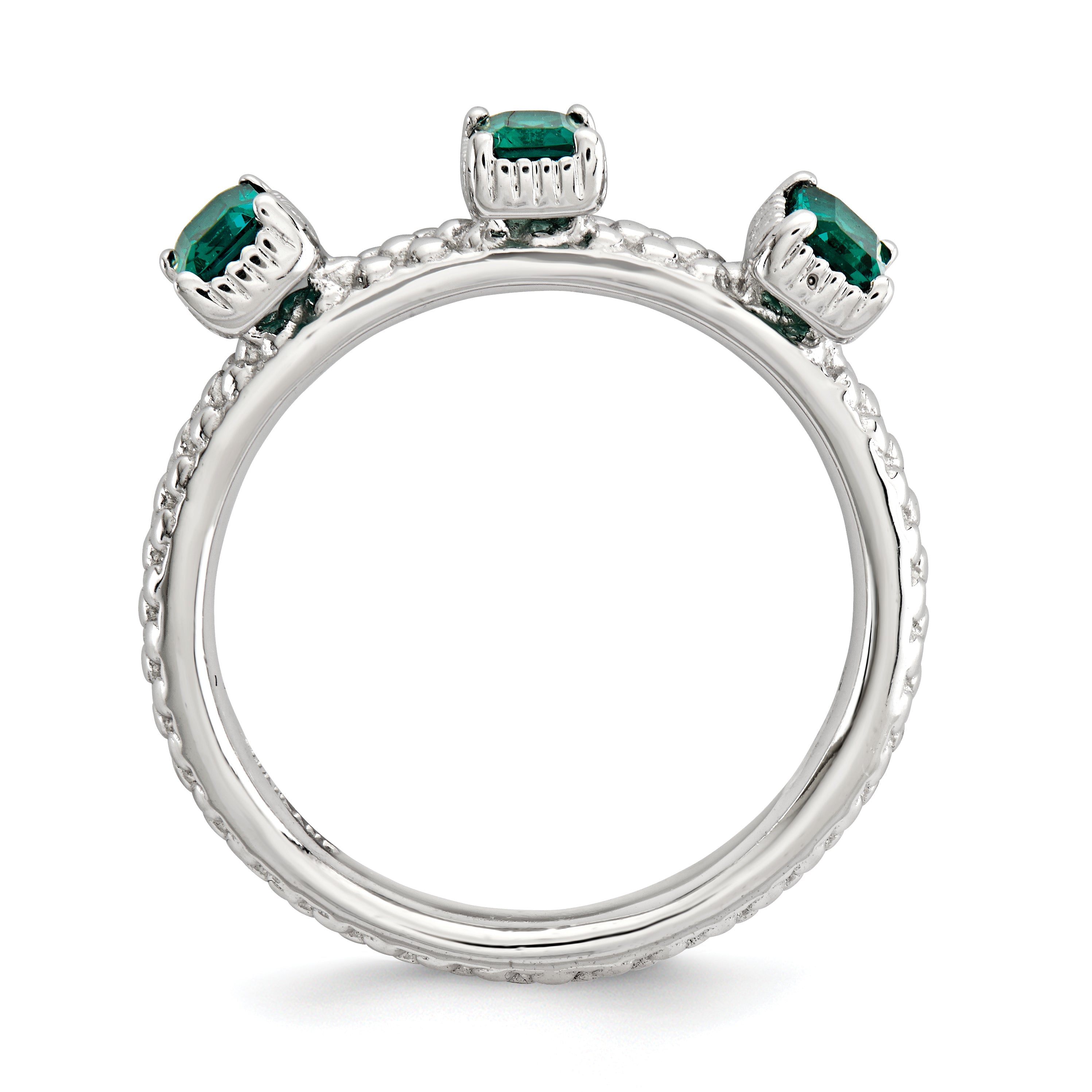 Sterling Silver Stackable Expressions Created Emerald Three Stone Ring Secondary image