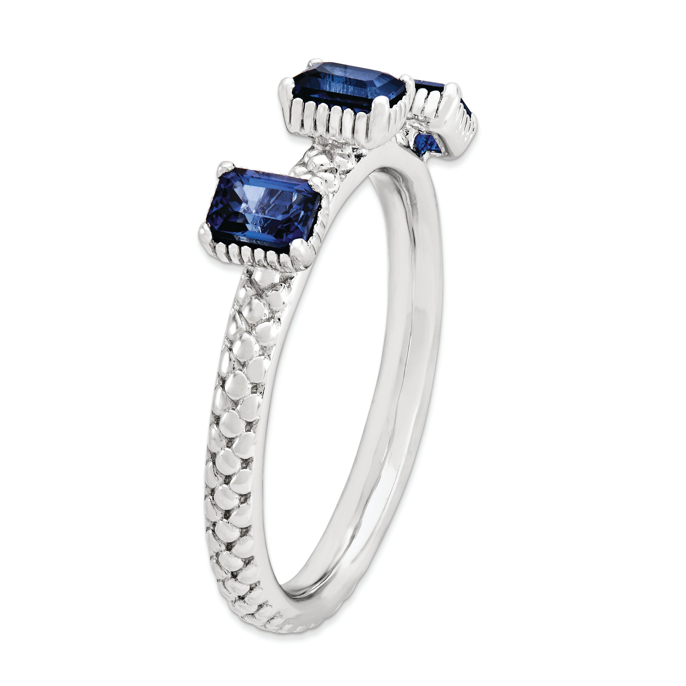 Sterling Silver Stackable Expressions Created Sapphire Three Stone Ring
