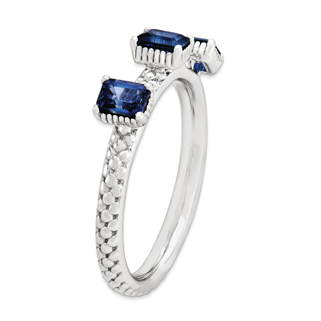 Sterling Silver Stackable Expressions Created Sapphire Three Stone Ring