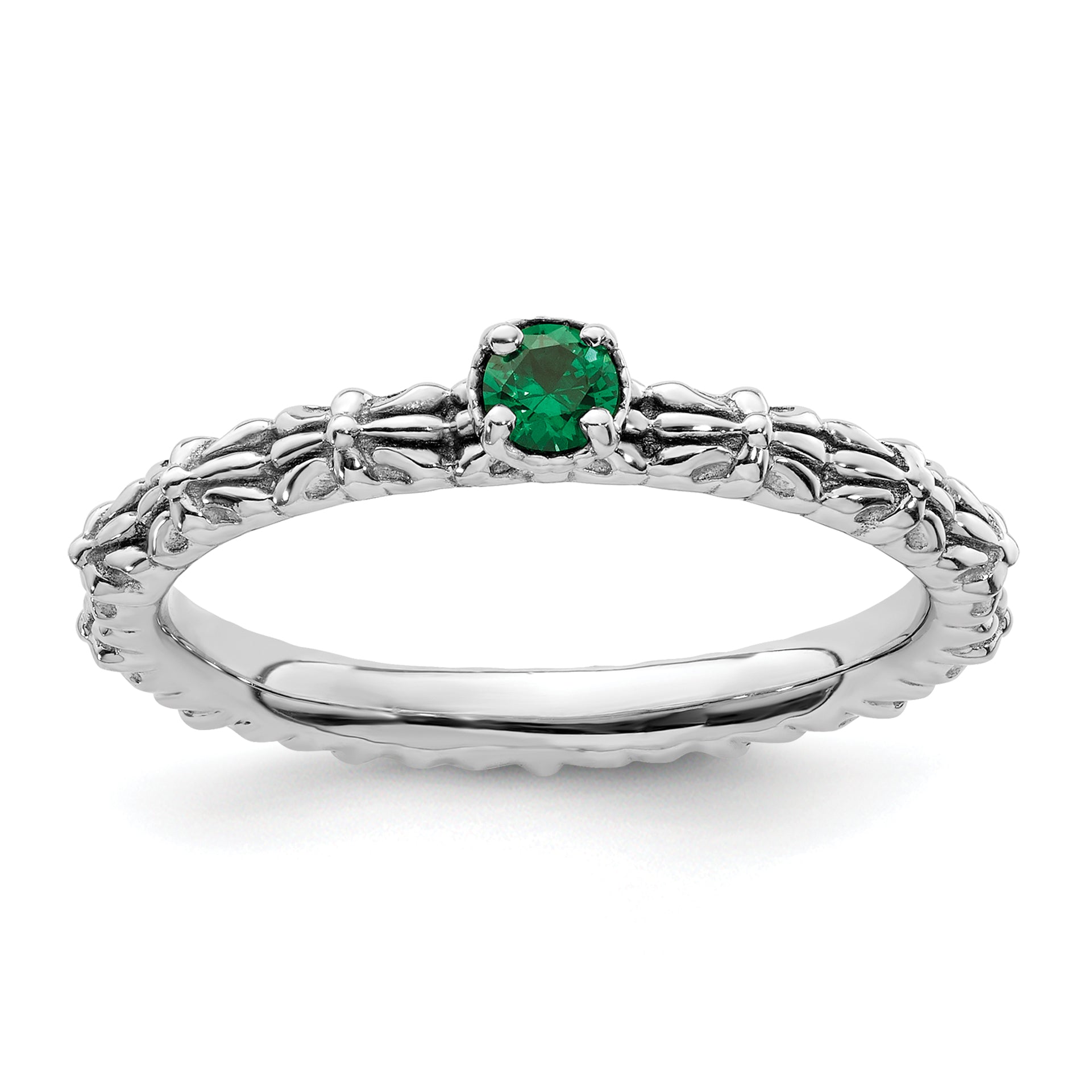 Sterling Silver Stackable Expressions Created Emerald Single Stone Ring Main image