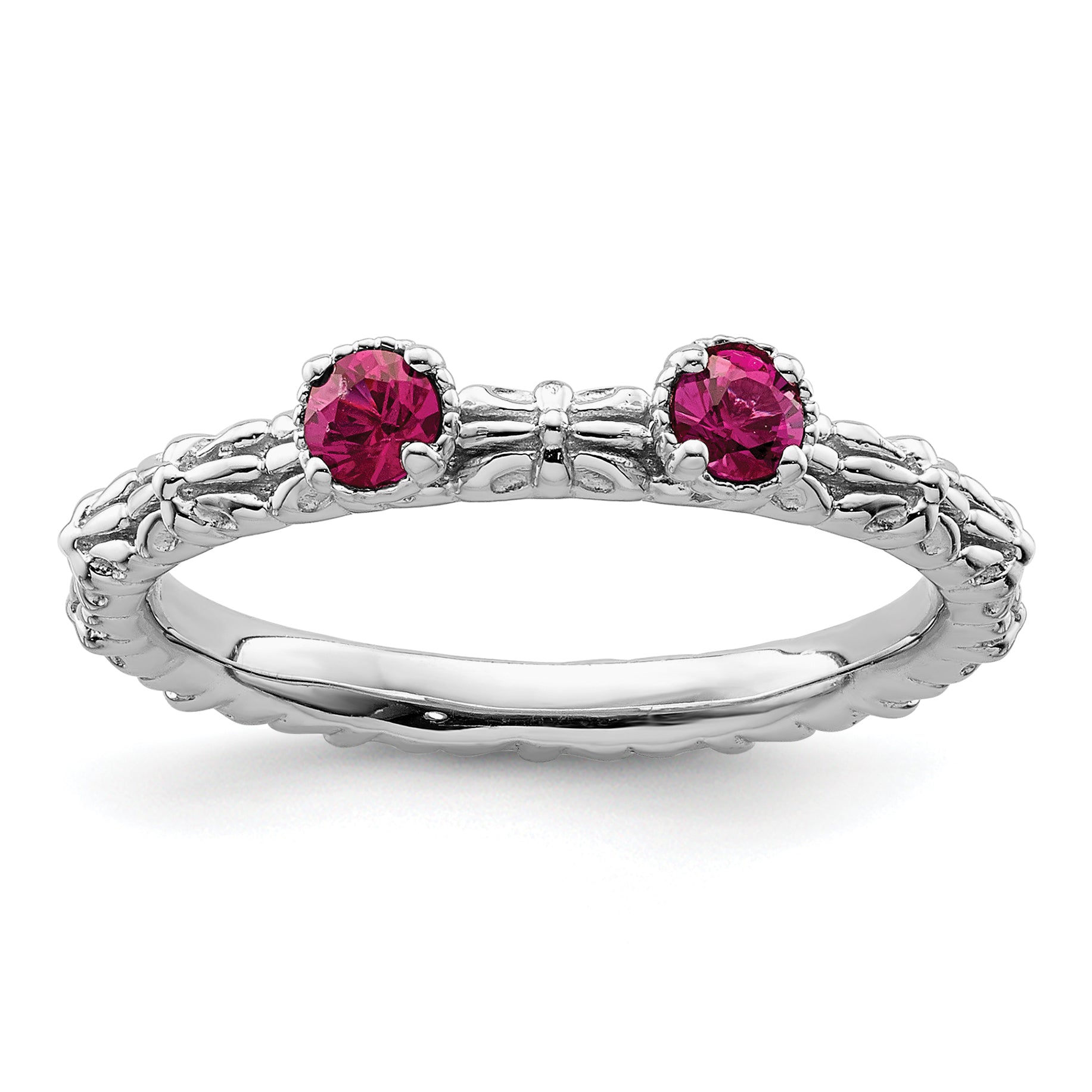 Sterling Silver Stackable Expressions Created Ruby Two Stone Ring Main image