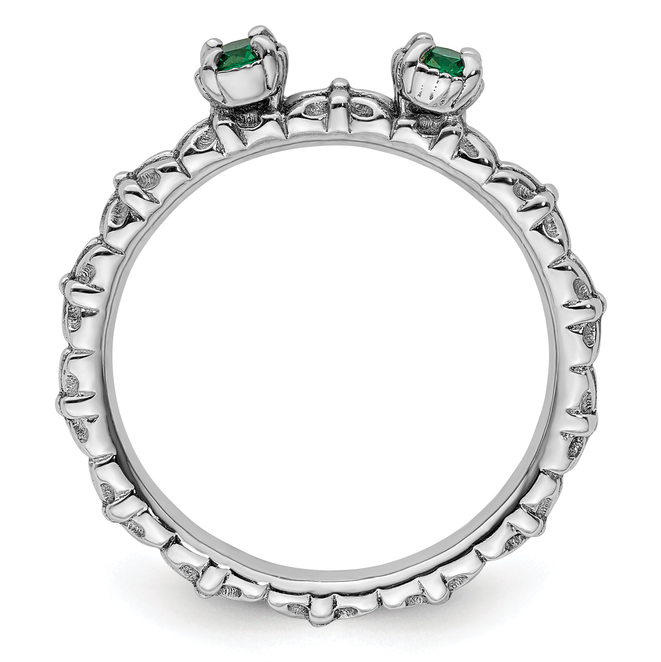Sterling Silver Stackable Expressions Created Emerald Two Stone Ring Secondary image