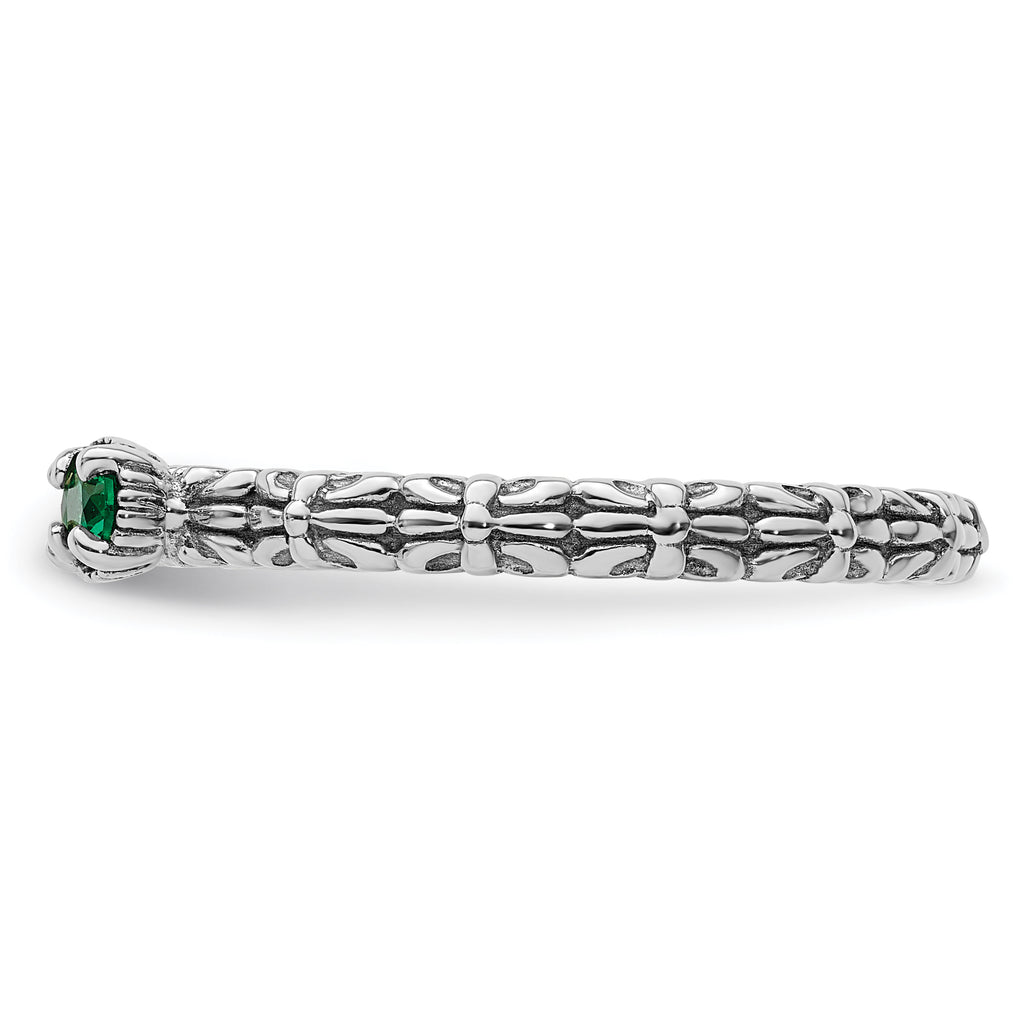 Sterling Silver Stackable Expressions Created Emerald Two Stone Ring