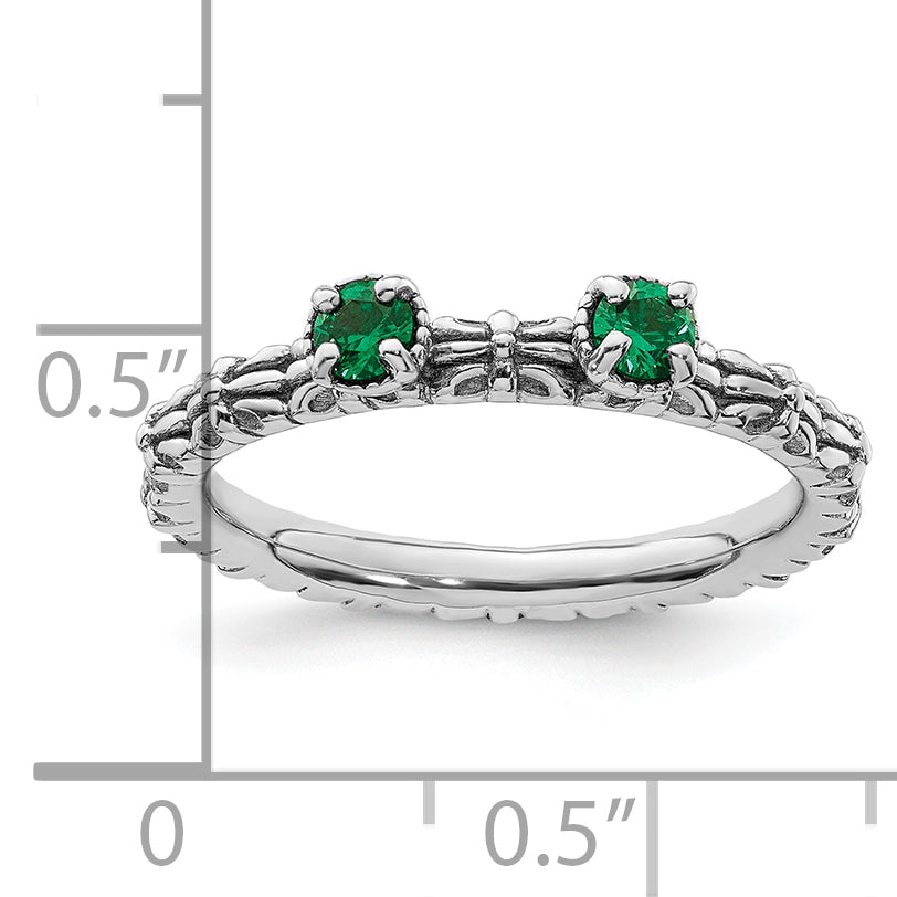 Sterling Silver Stackable Expressions Created Emerald Two Stone Ring