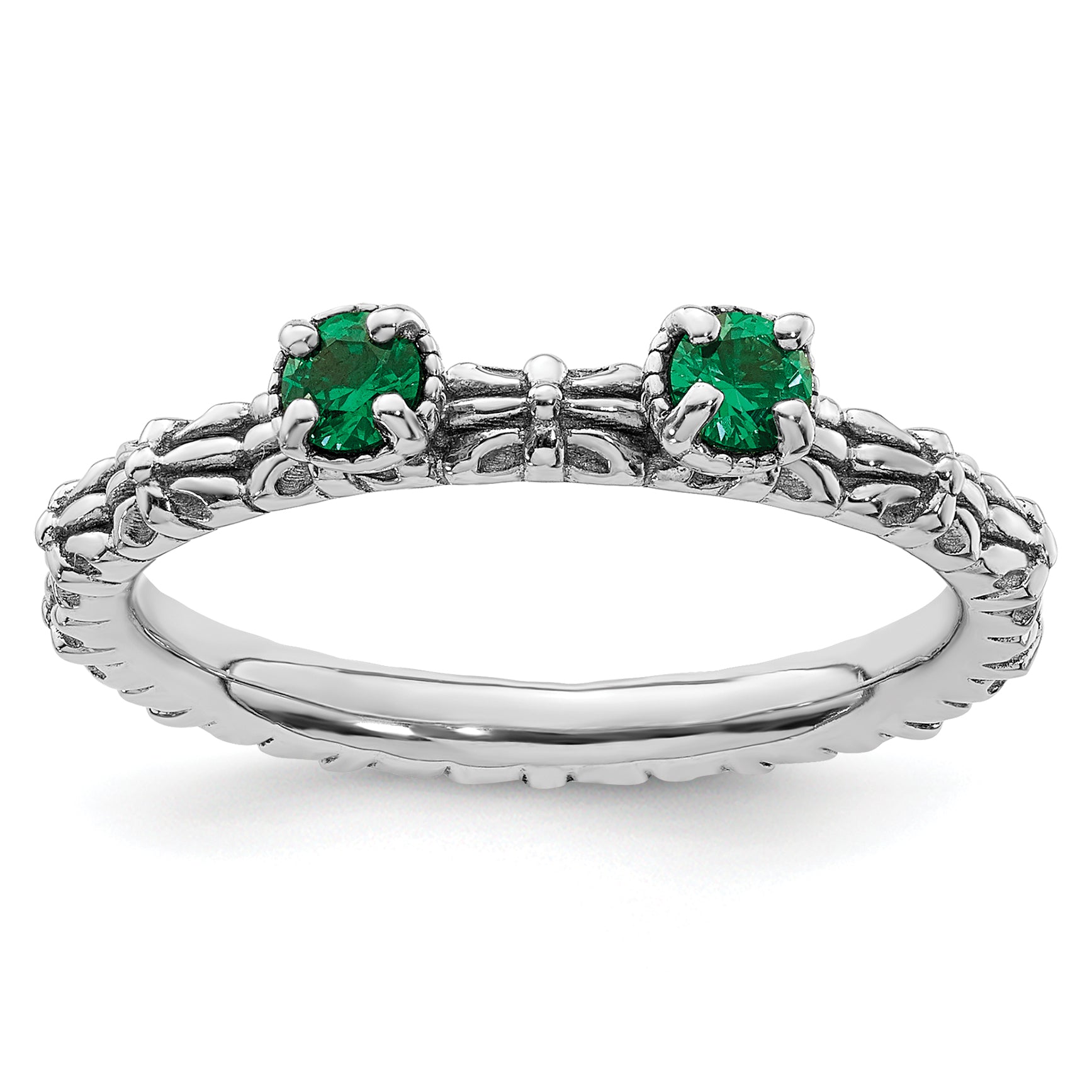 Sterling Silver Stackable Expressions Created Emerald Two Stone Ring Main image