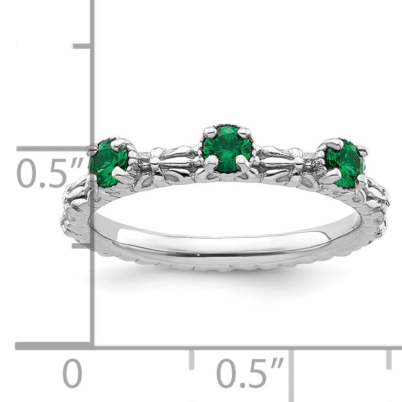 Sterling Silver Stackable Expressions Created Emerald Three Stone Ring