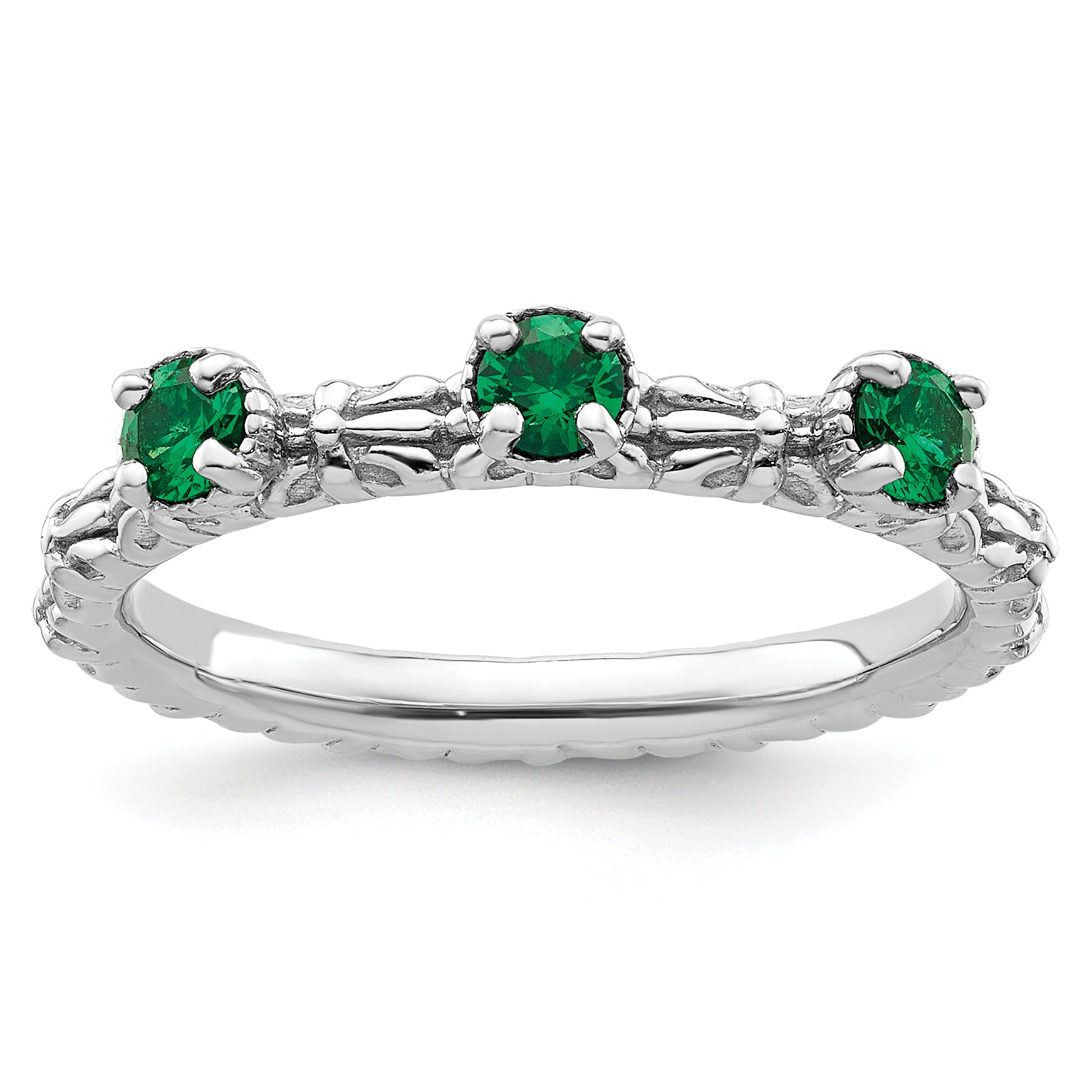 Sterling Silver Stackable Expressions Created Emerald Three Stone Ring Main image